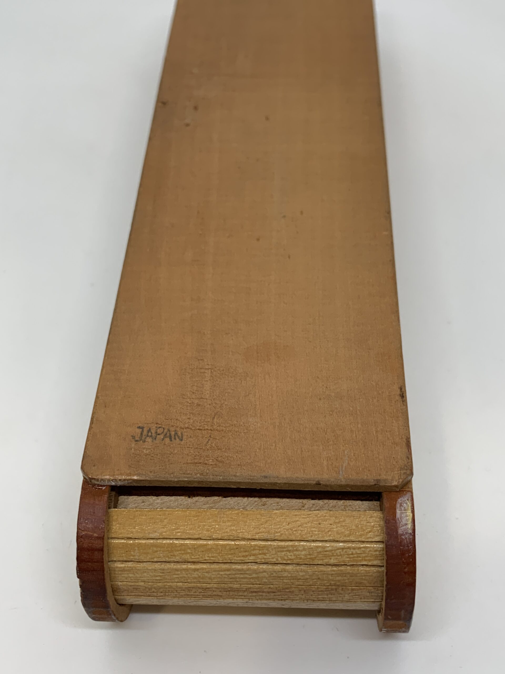 Japanese Wooden Roll Top Pencil Case with Flower Pic 24cm long