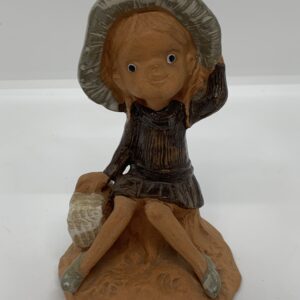 Vintage Japanese Ceramic Little Girl on Plateau Holding Hat 12cm