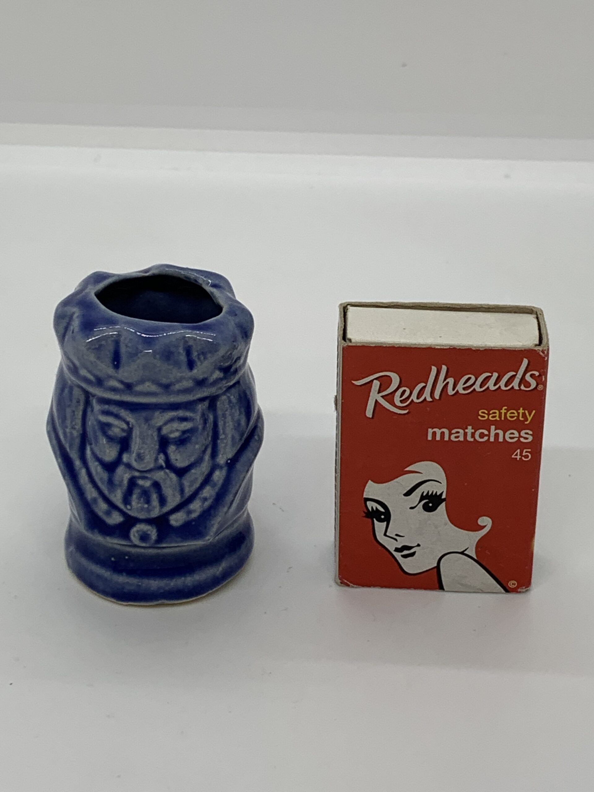 1960s Japanese Blue Ceramic King Toothpick Holder 5.5cm