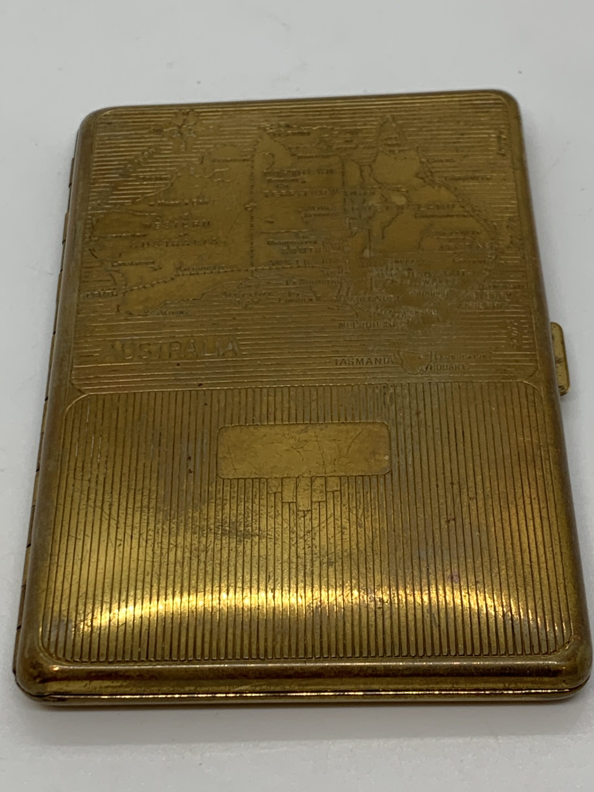 1940s Standphast Goldoid Cigarette Case Emu Brand with Map of Australia  13cm high