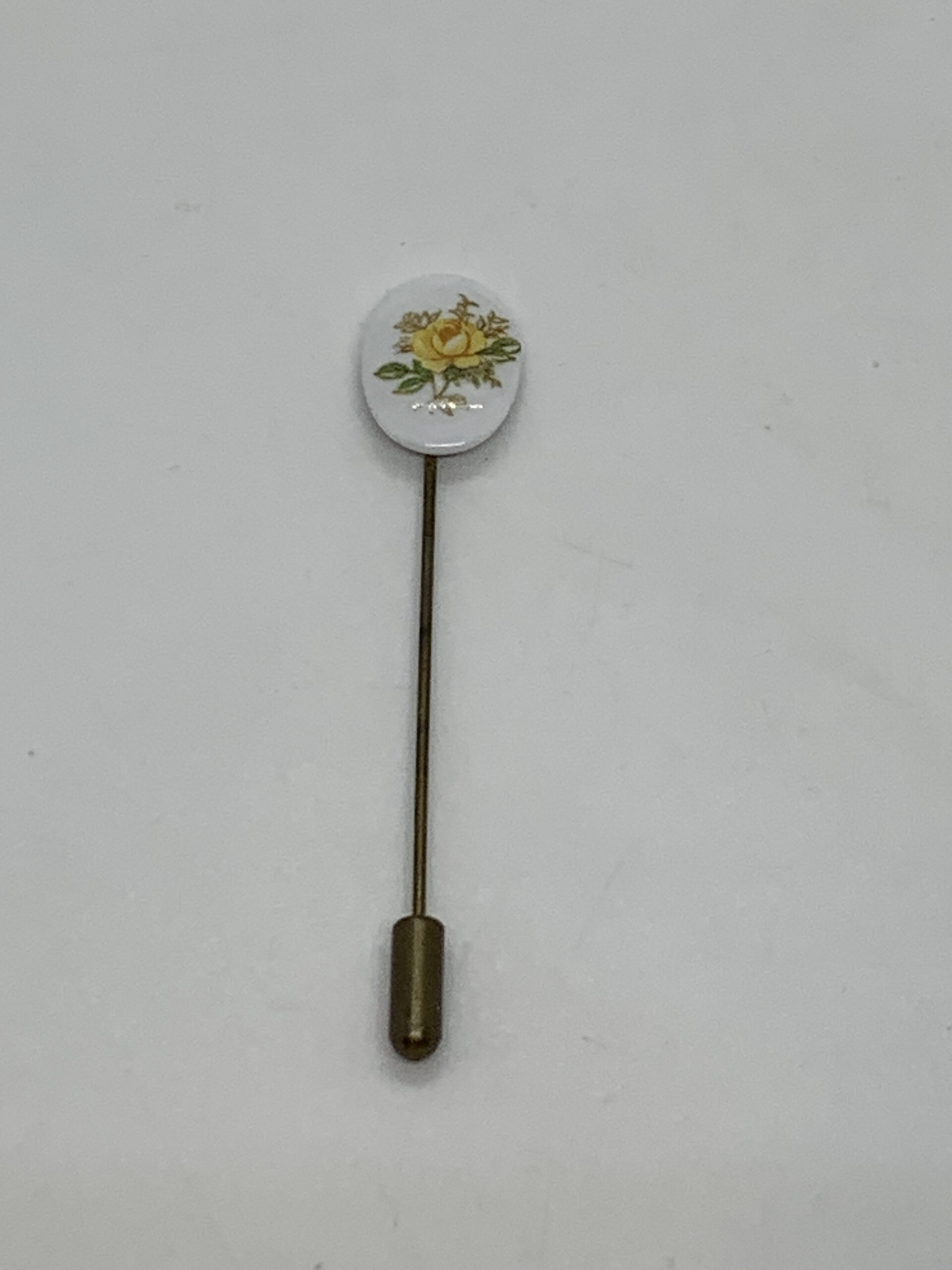 Vintage Yellow Rose Flower Stick Pin Brooch 7cm - Vintage Keepsakes