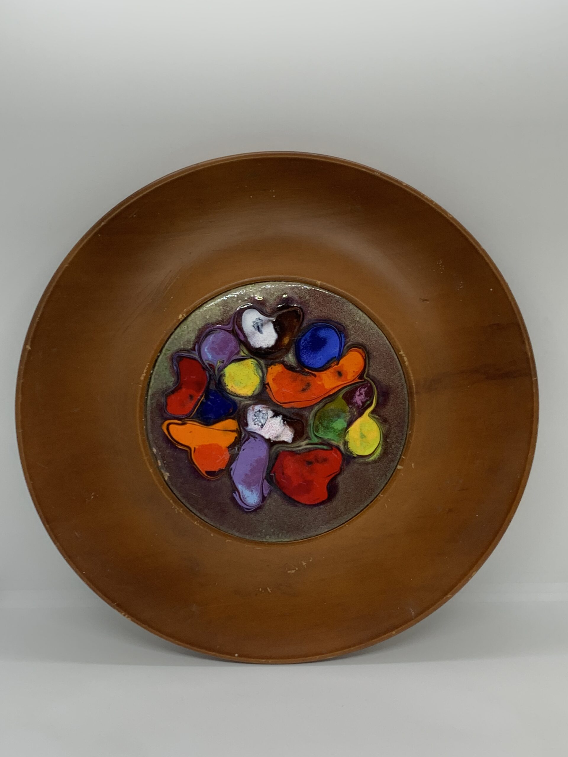 Wooden Platter with Inset Enamelled Copper 30cm AF