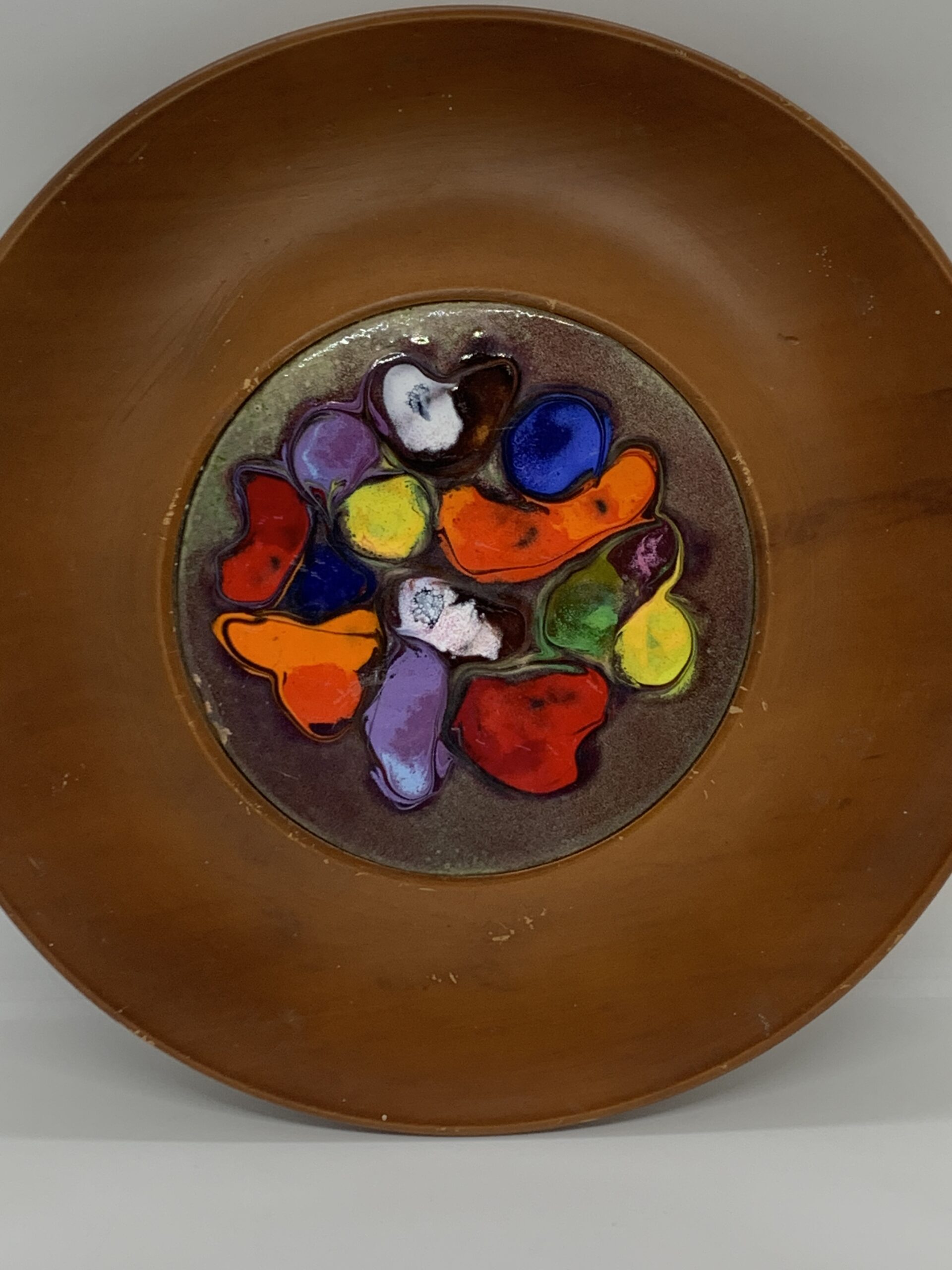 Wooden Platter with Inset Enamelled Copper 30cm AF