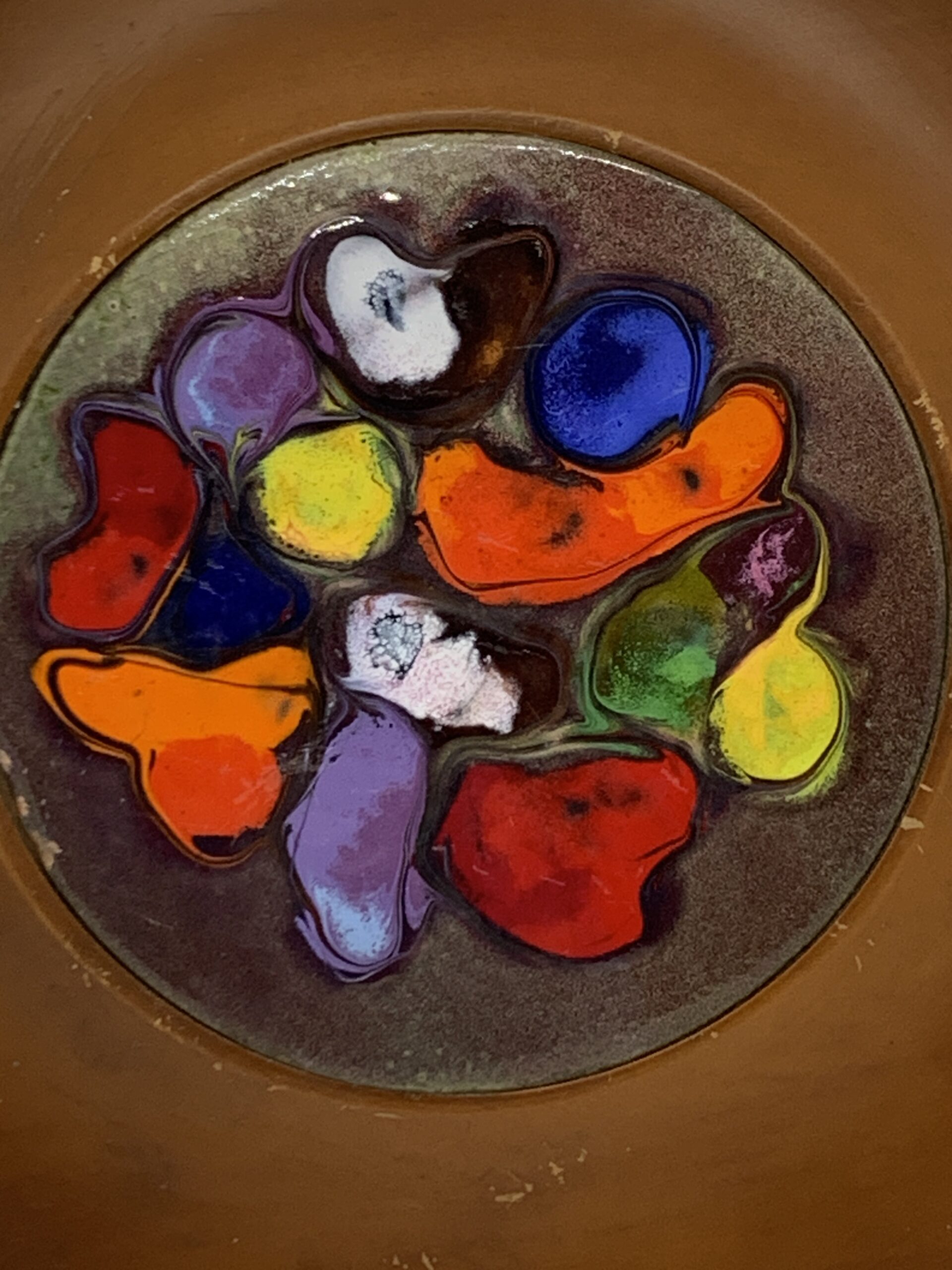 Wooden Platter with Inset Enamelled Copper 30cm AF