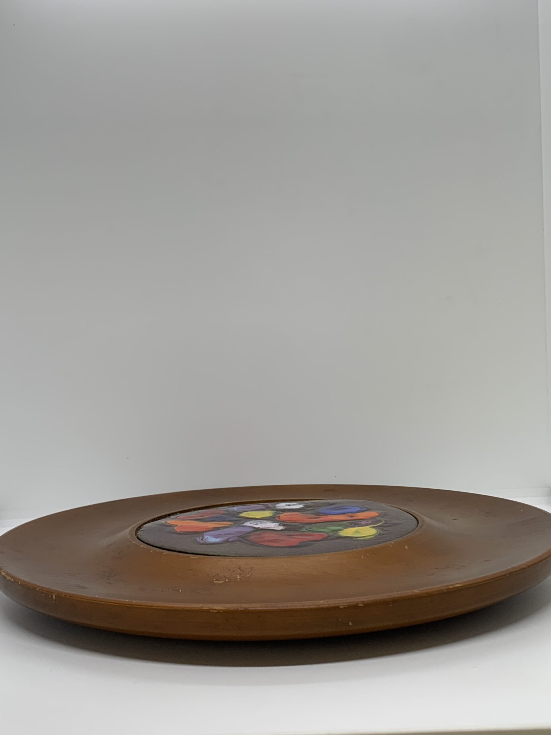 Wooden Platter with Inset Enamelled Copper 30cm AF
