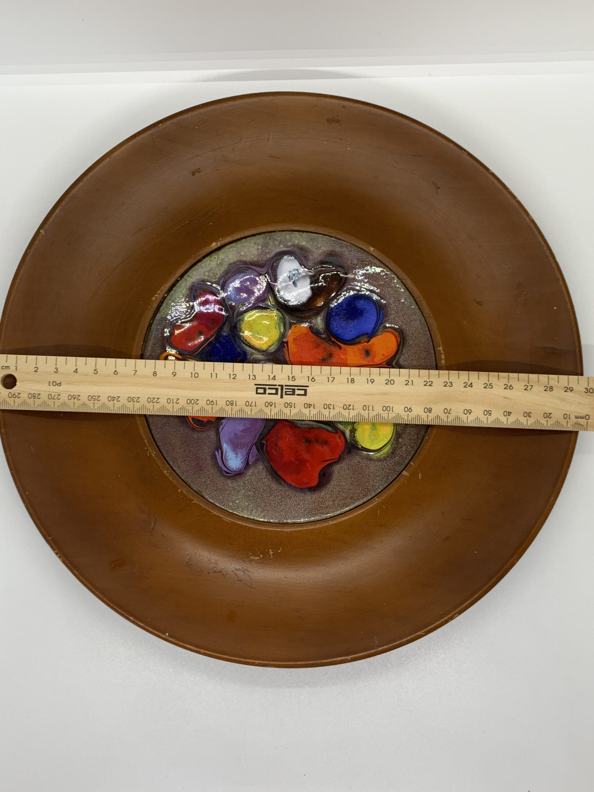Wooden Platter with Inset Enamelled Copper 30cm AF