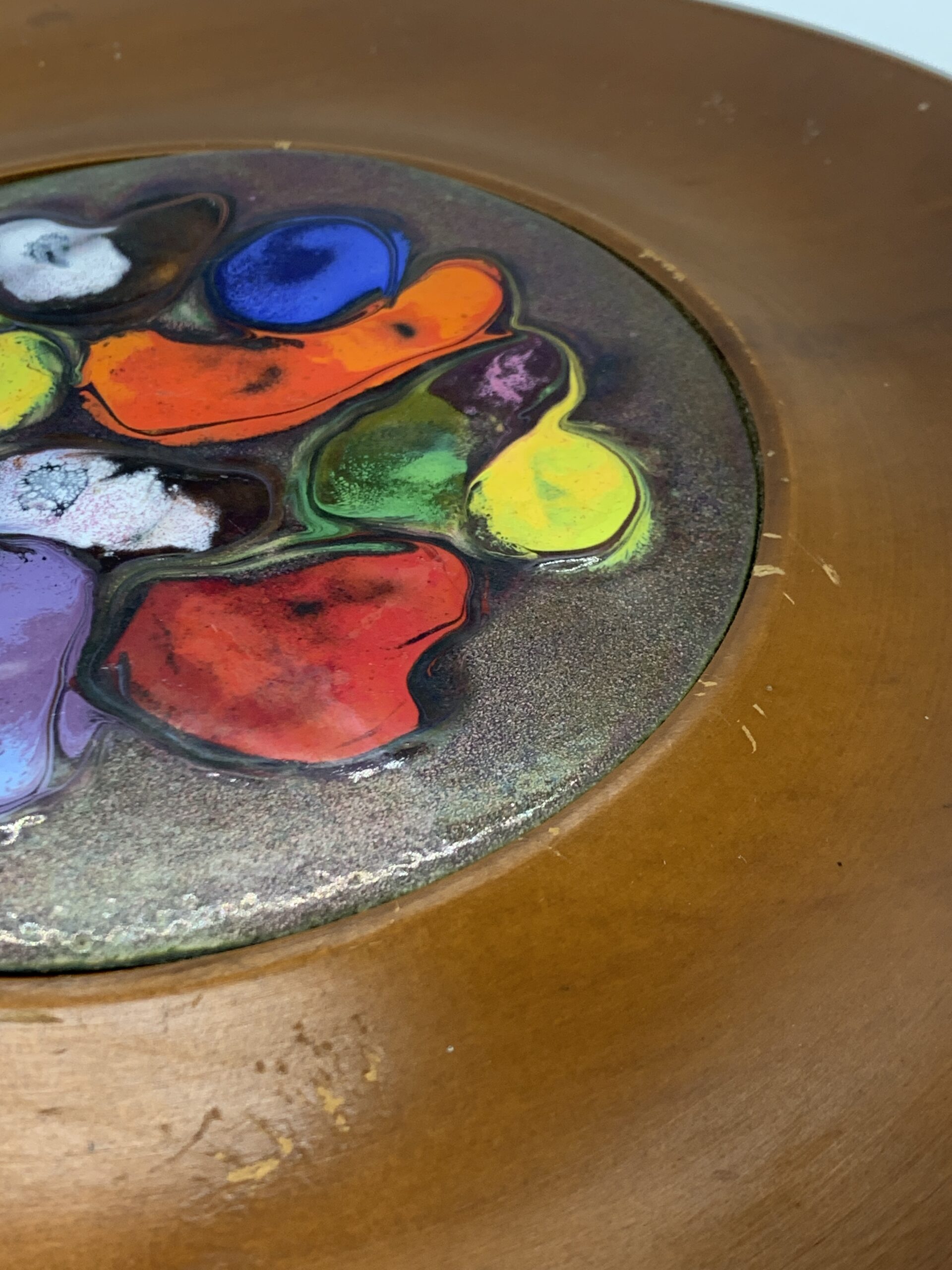 Wooden Platter with Inset Enamelled Copper 30cm AF
