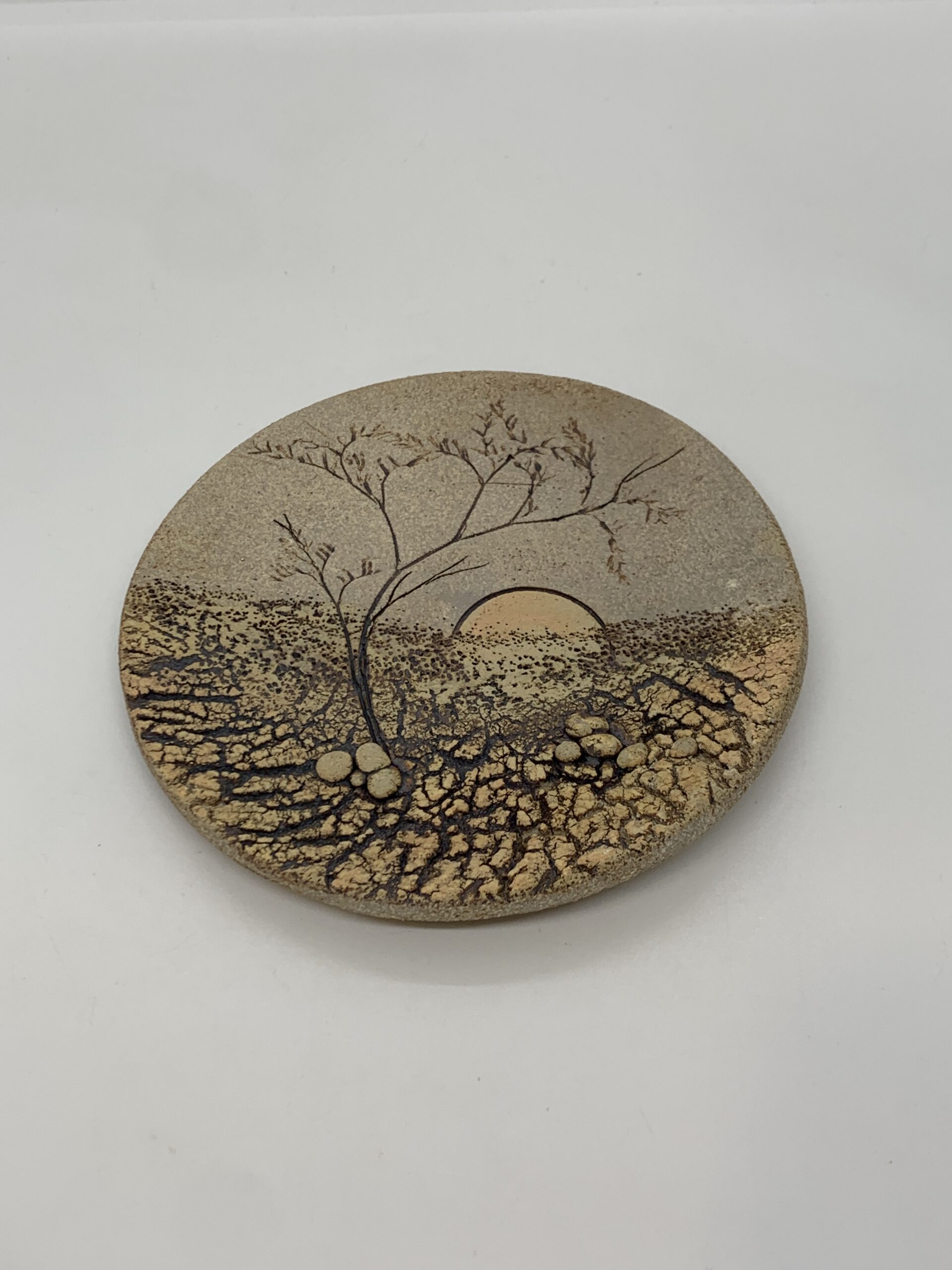 Yvonne Strick Pottery Plate with Sunrise Incised Pattern13cm