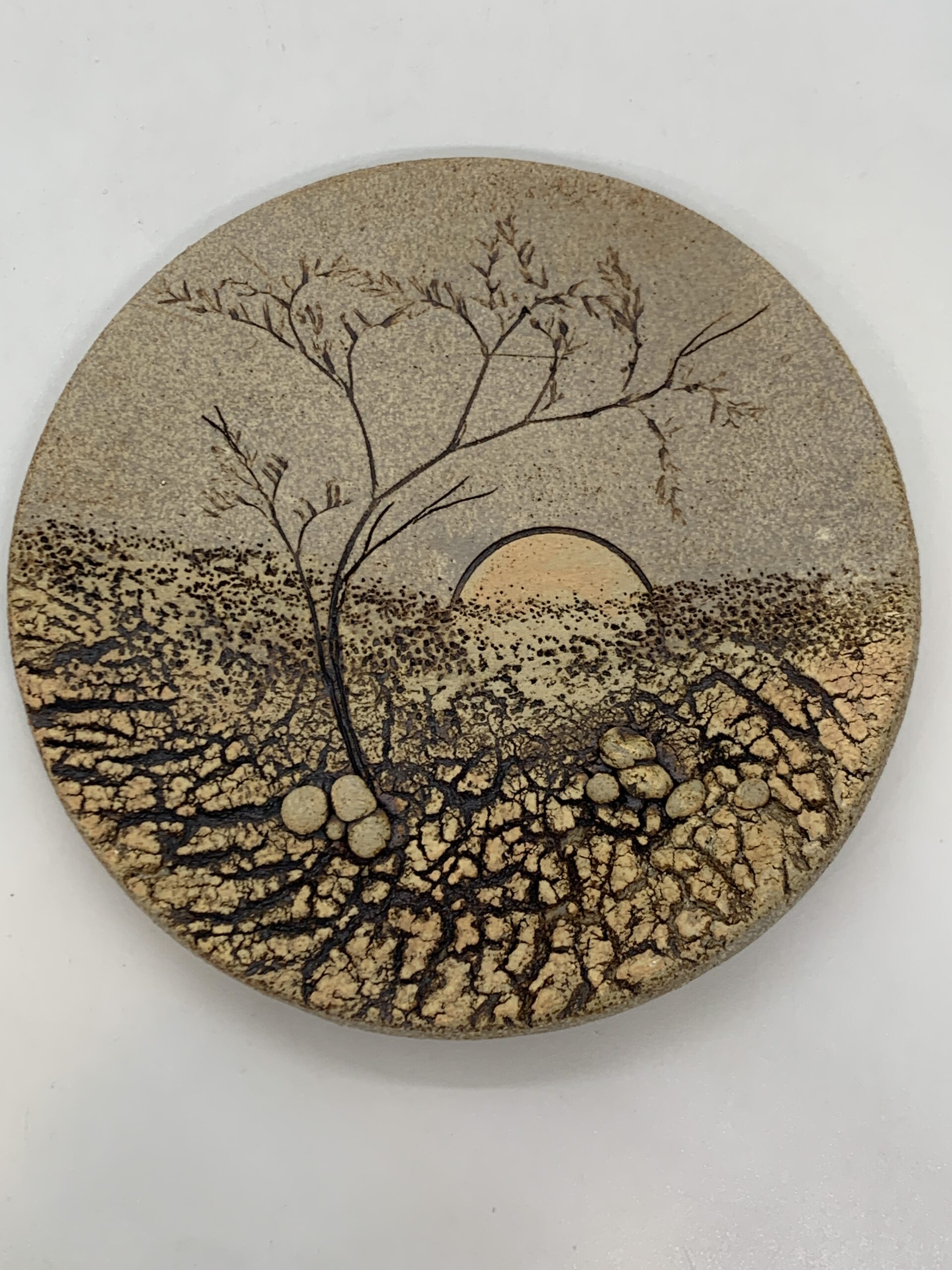 Yvonne Strick Pottery Plate with Sunrise Incised Pattern13cm