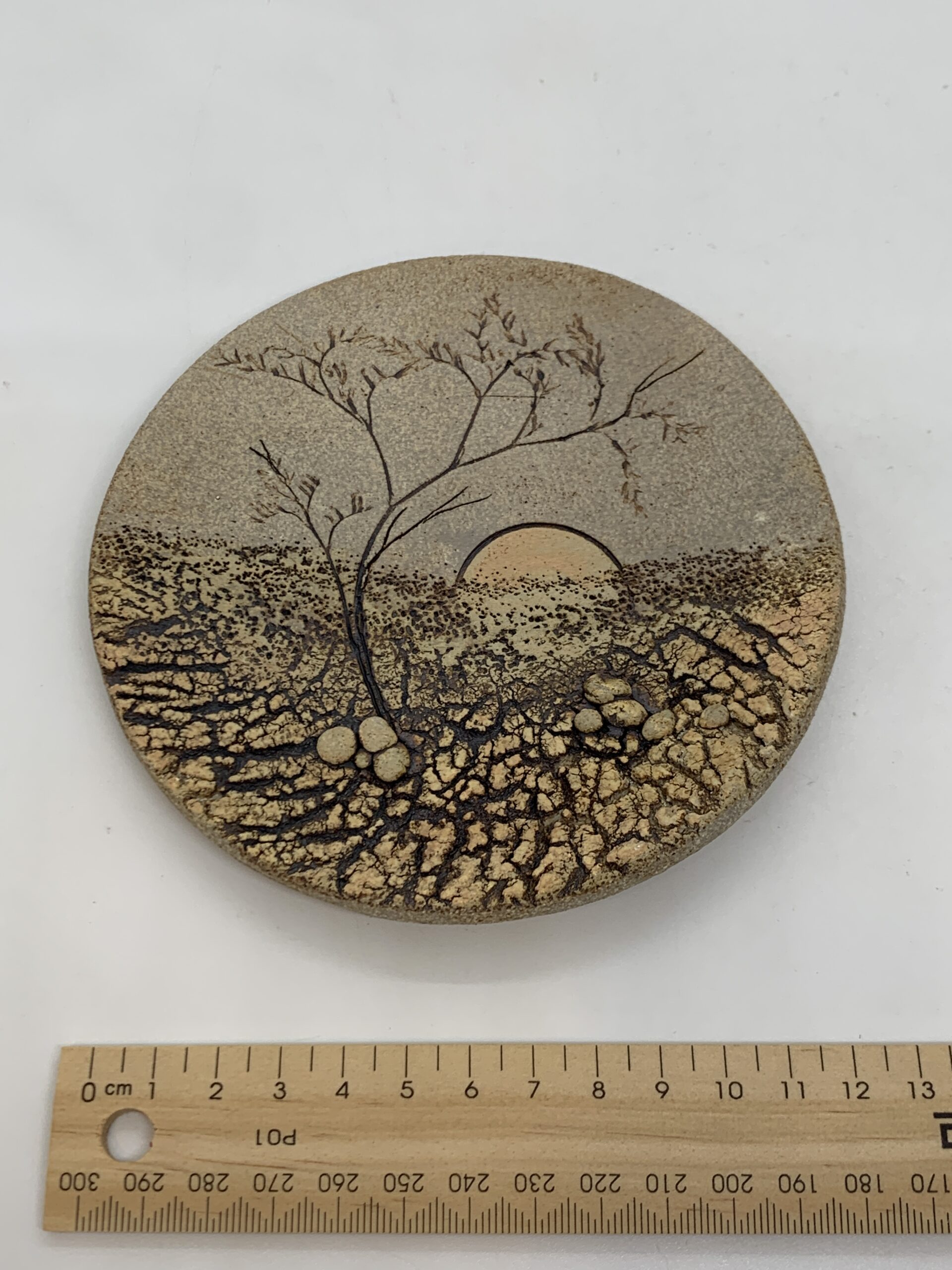 Yvonne Strick Pottery Plate with Sunrise Incised Pattern13cm