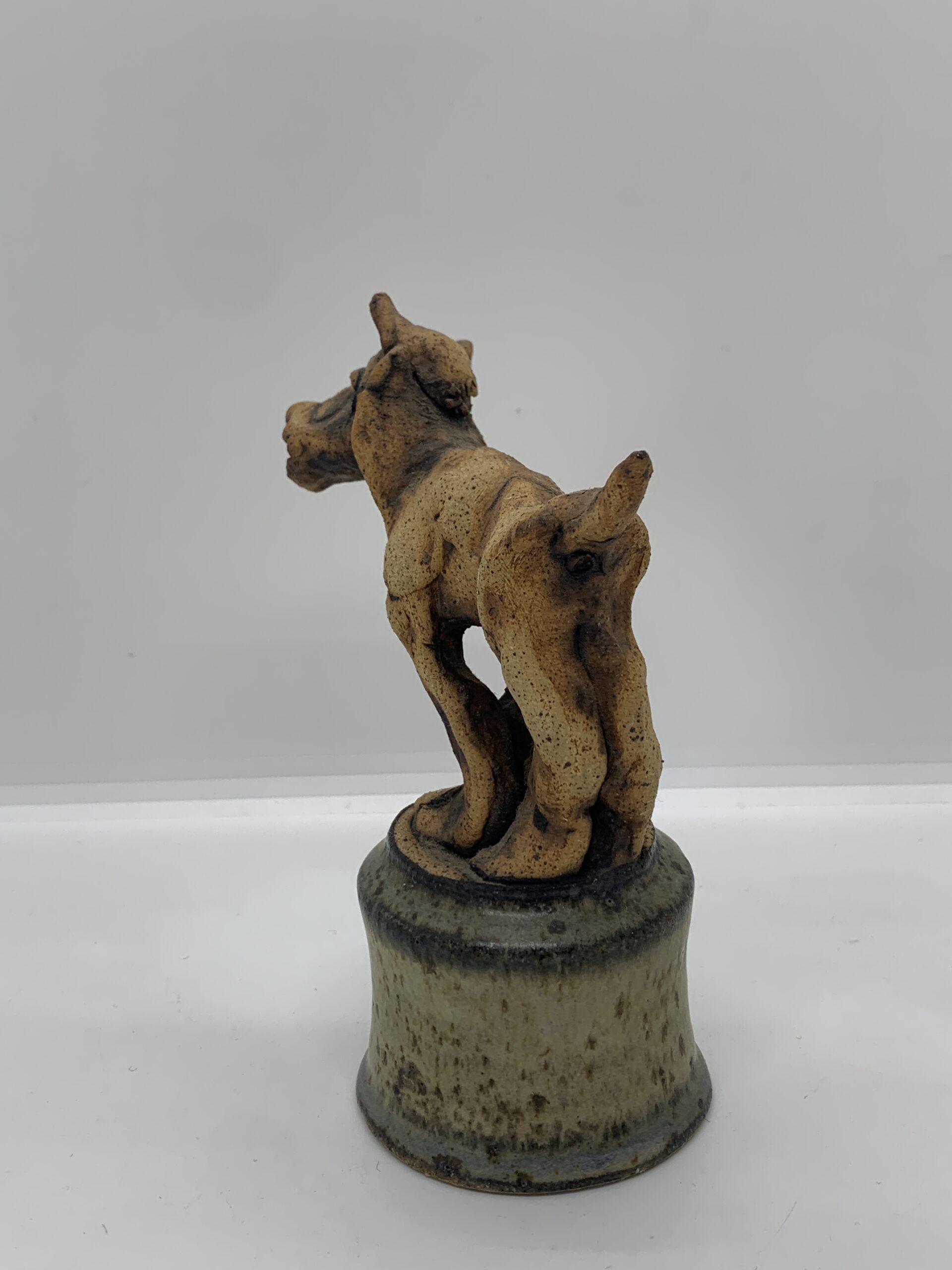 Hand Formed Pottery Dog on Round Base (in style of Todd Warner) 15cm ...