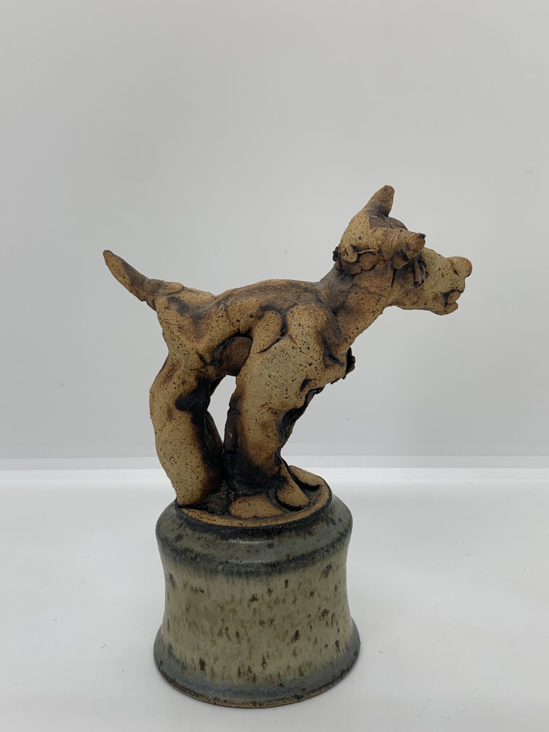 Hand Formed Pottery Dog on Round Base (in style of Todd Warner) 15cm ...