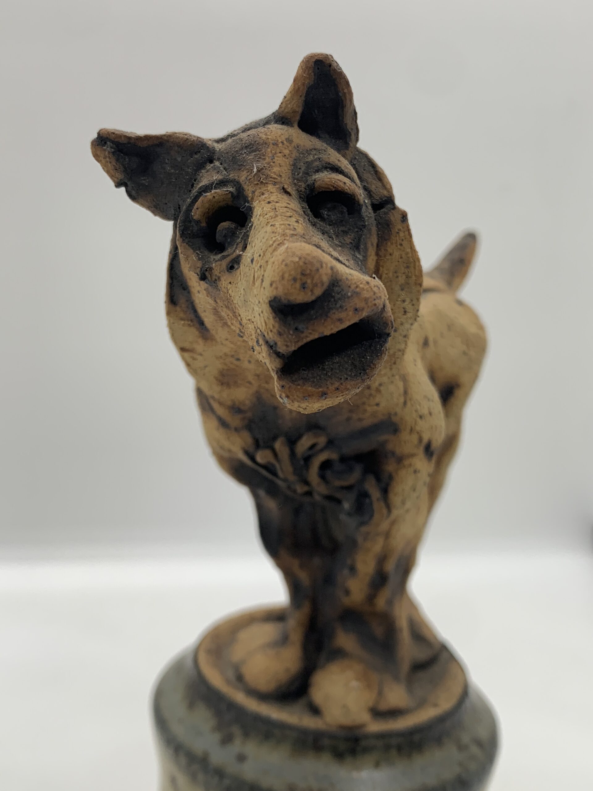 Hand Formed Pottery Dog on Round Base (in style of Todd Warner) 15cm ...