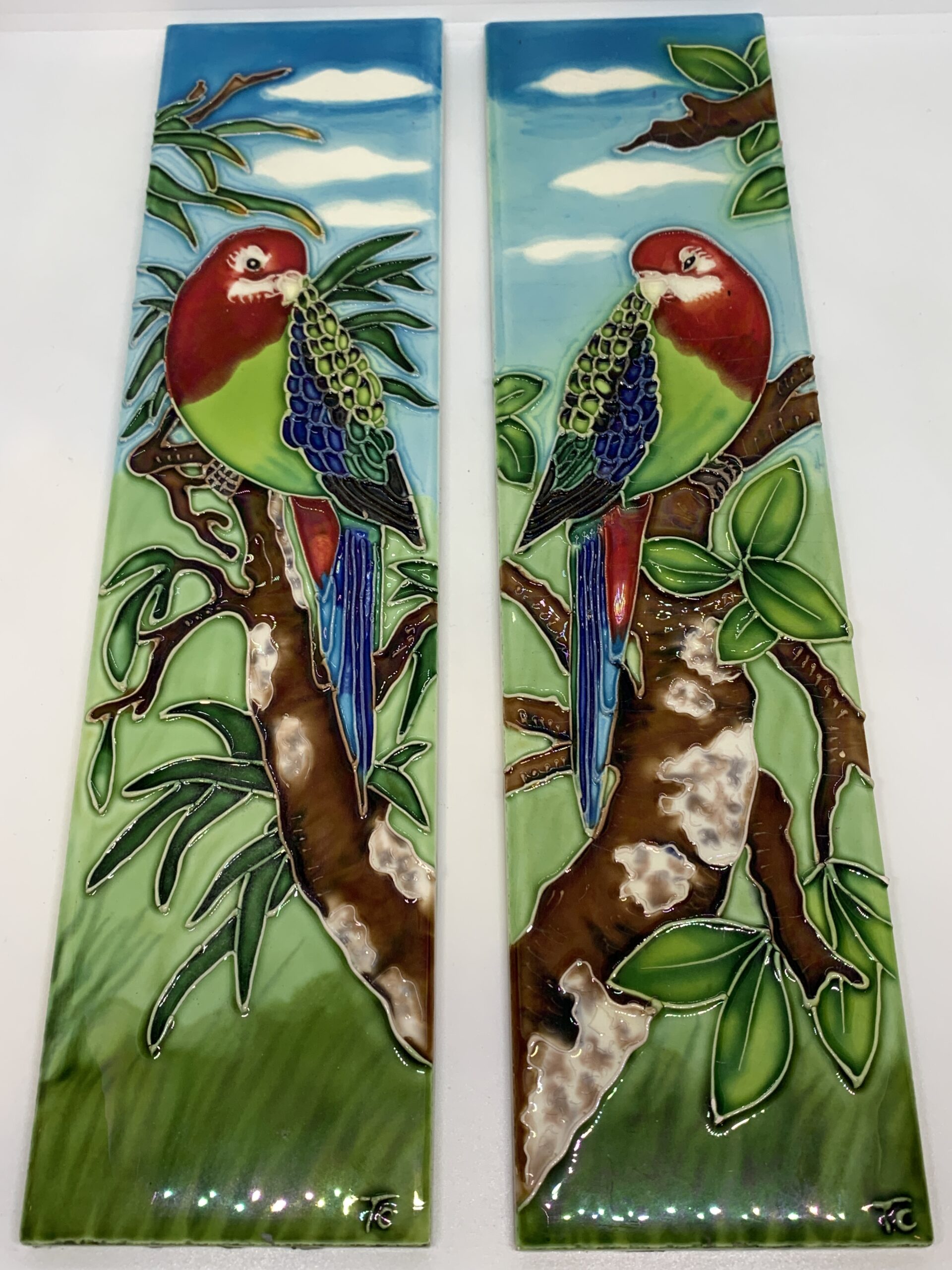 Pair Of Rosella Long Tiles Marked TC 39 5cm X 10cm Vintage Keepsakes pair-of-rosella-long-tiles-marked-tc-39-5cm-x-10cm-vintage-keepsakes