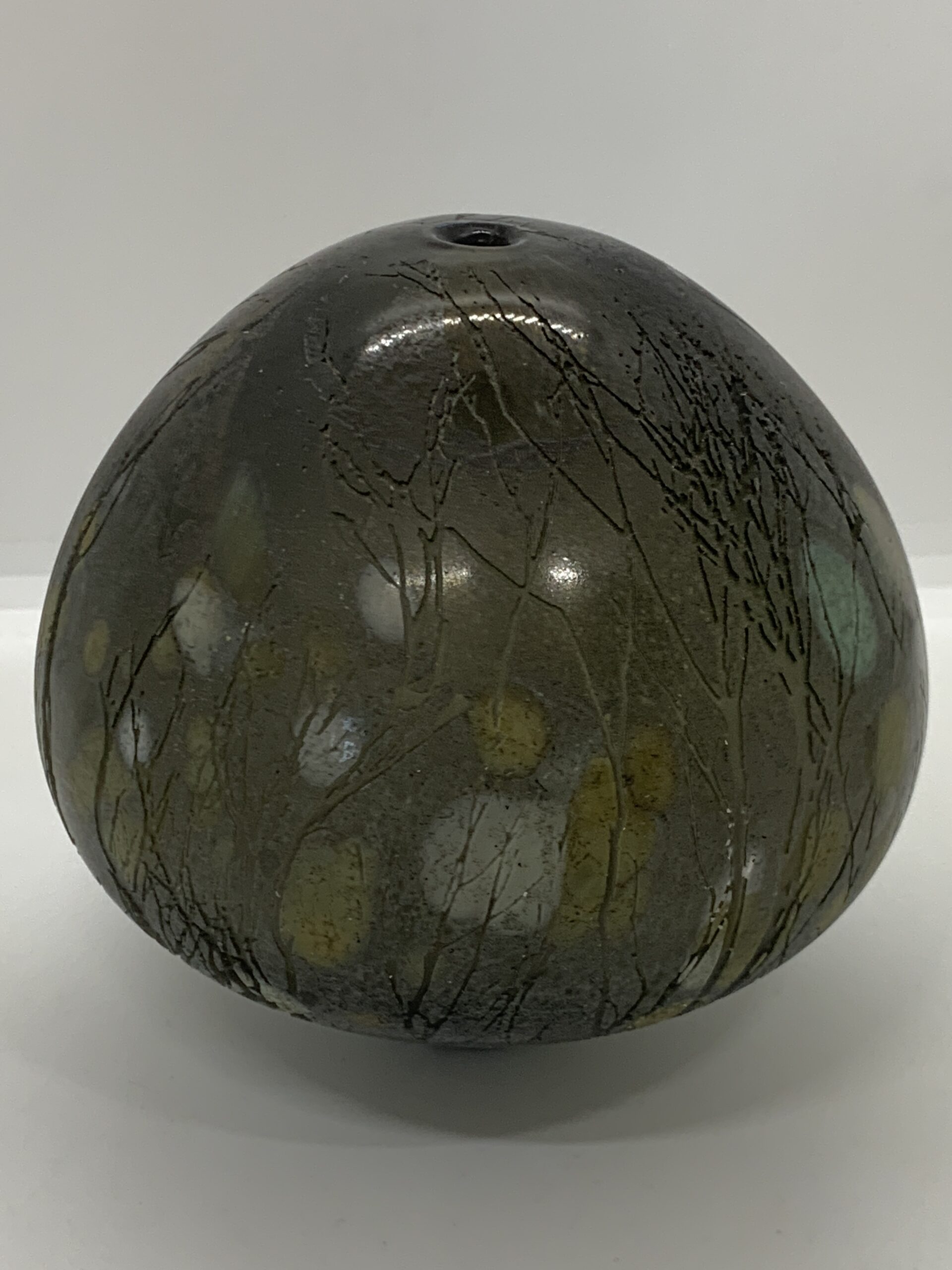 Glass Paperweight Orb with Incised Tree Design 10cm - Vintage Keepsakes