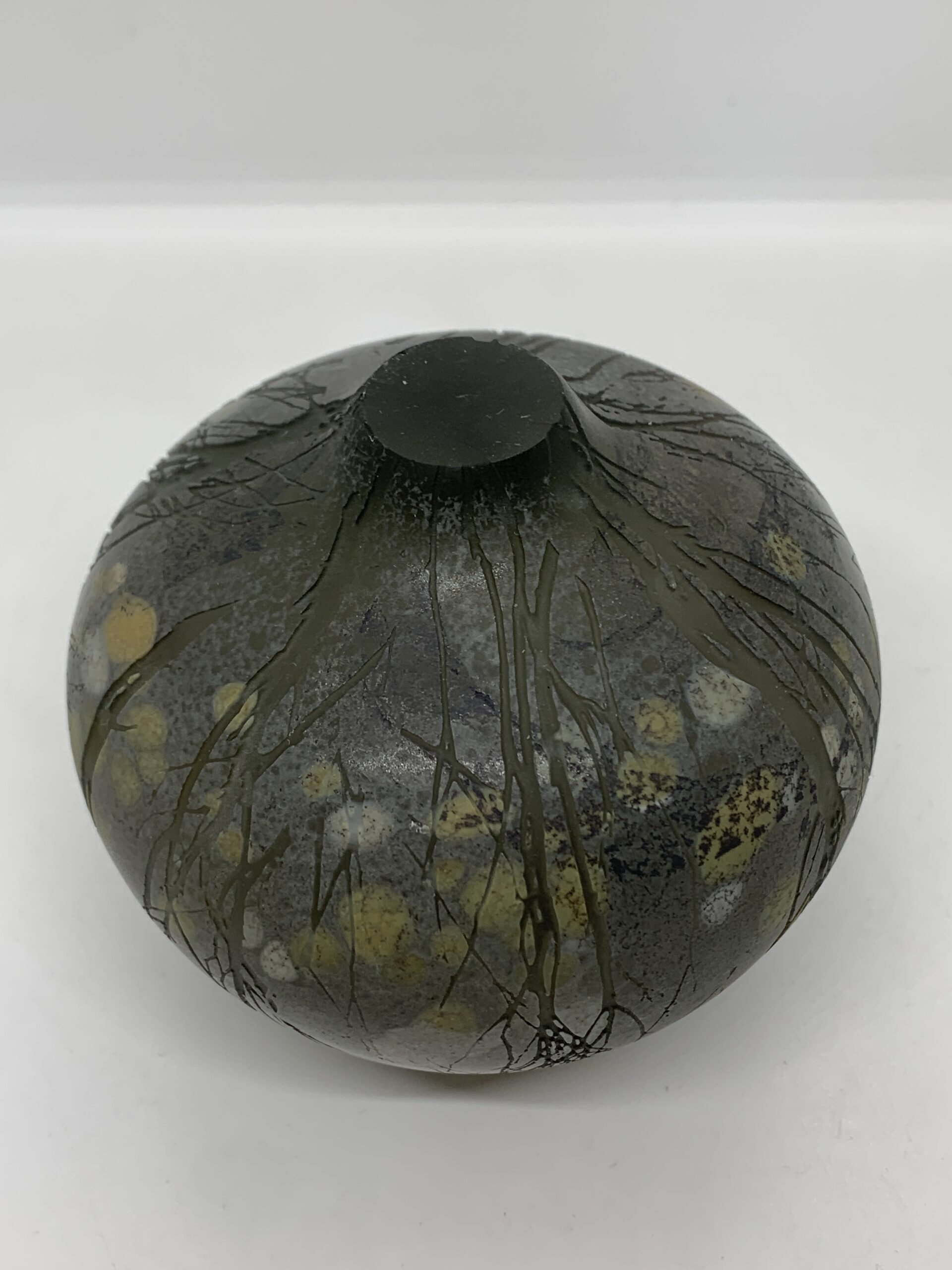 Glass Paperweight Orb with Incised Tree Design 10cm - Vintage Keepsakes