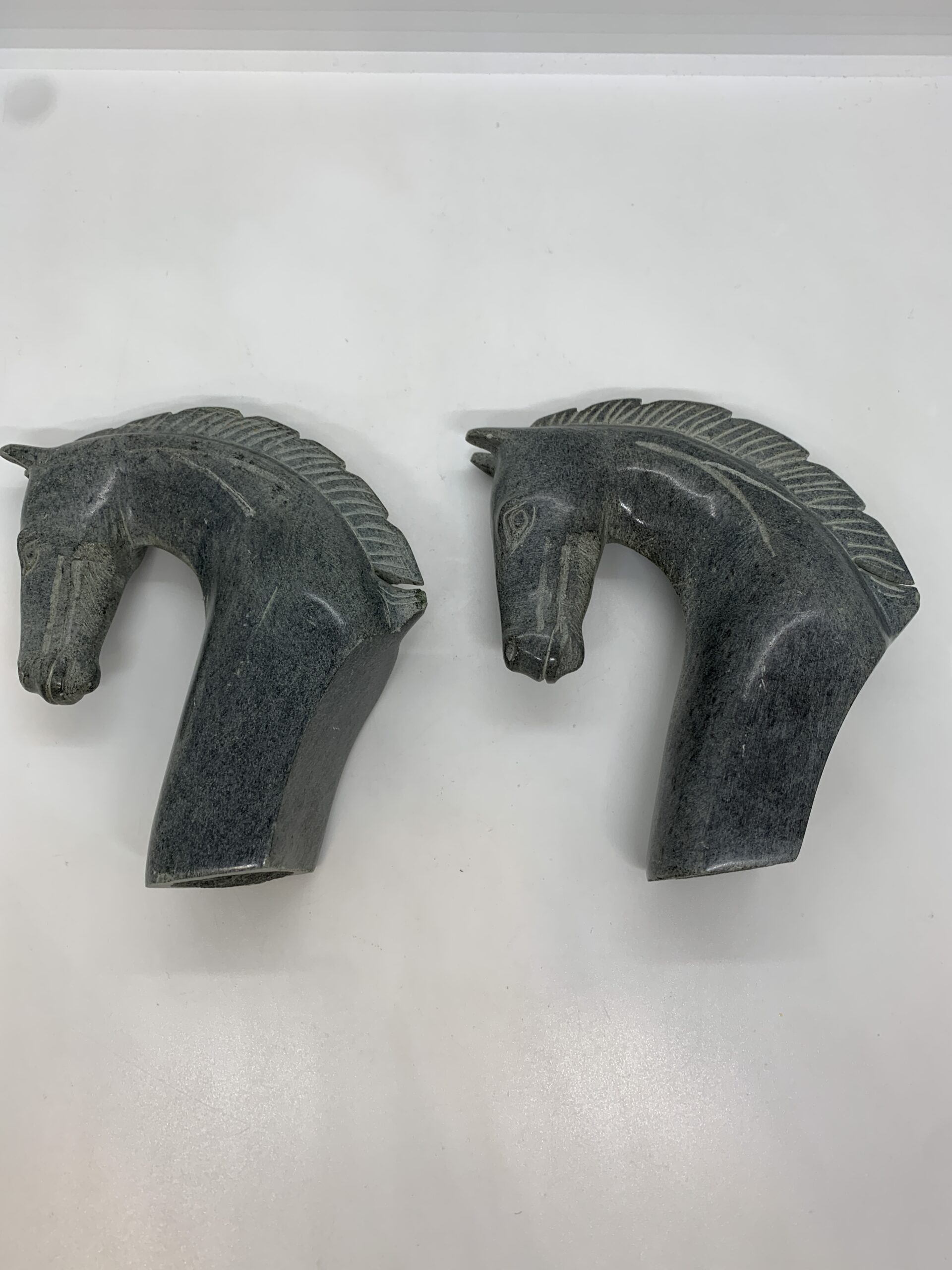 Pair of Stone Horse Heads (from Bookends) 14cm AF
