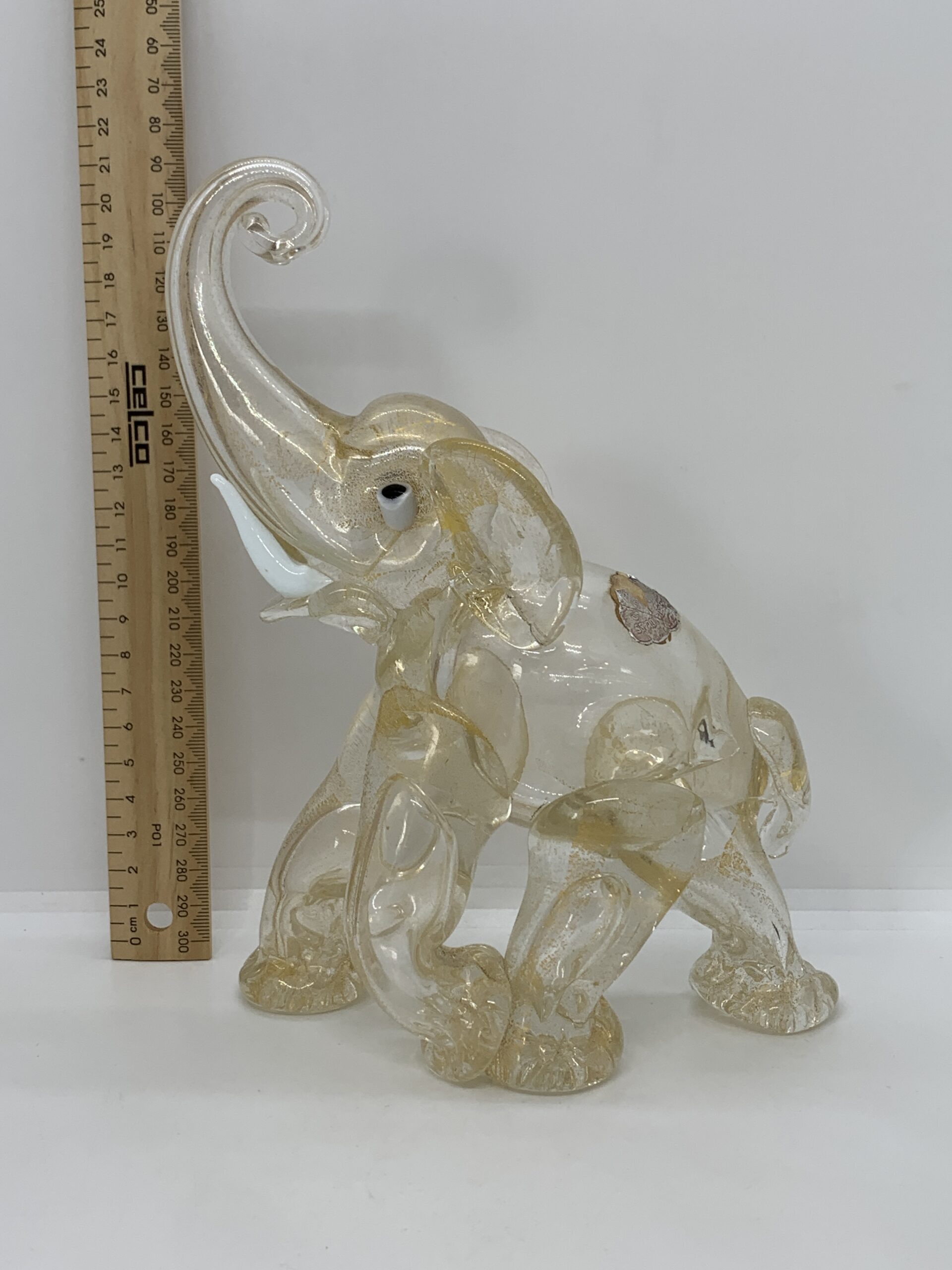 Vintage Murano Glass Elephant with Gold Inclusion 22cm (stickered)