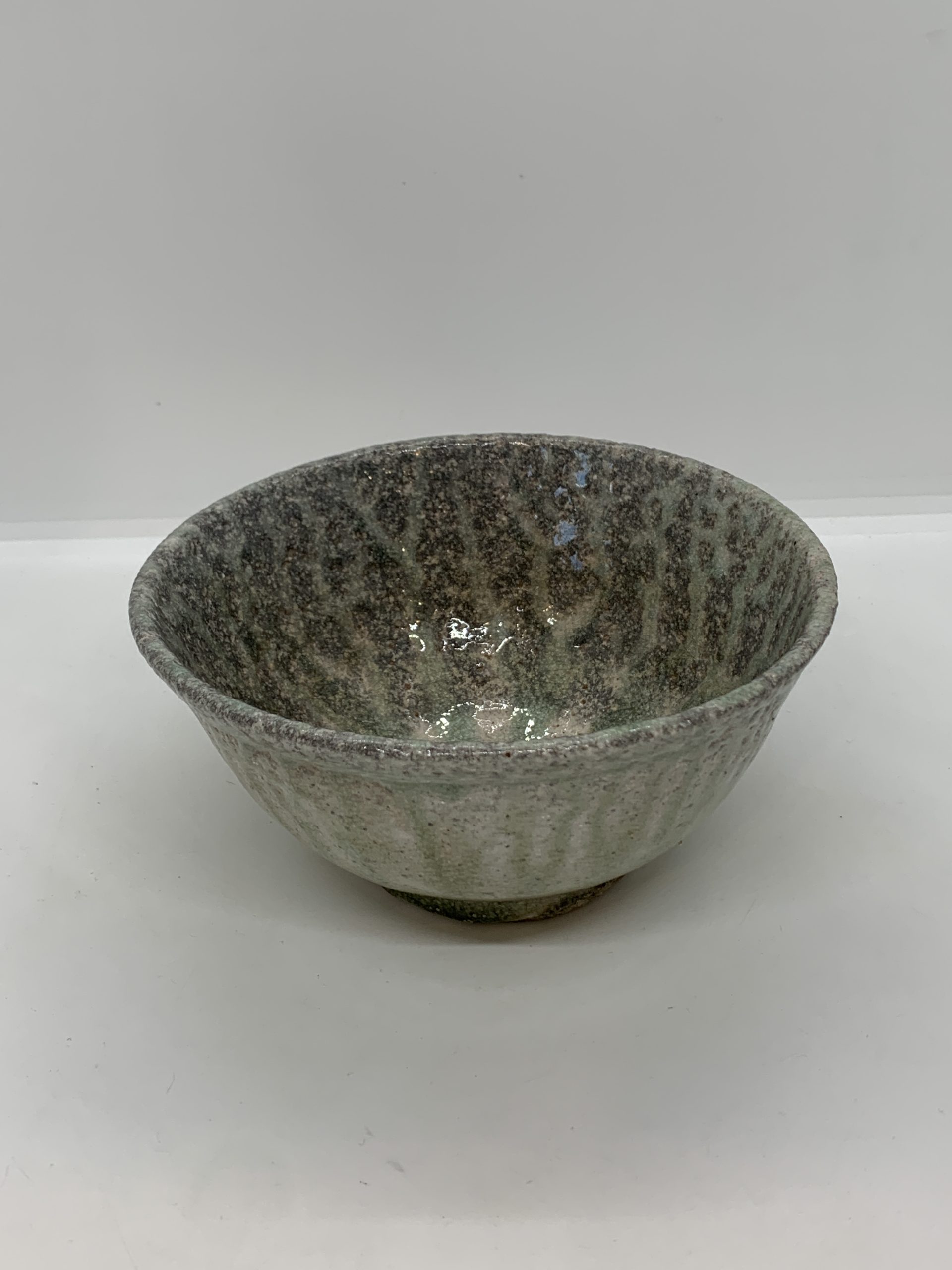 Green and Grey Glaze Pottery Bowl 15cm wide