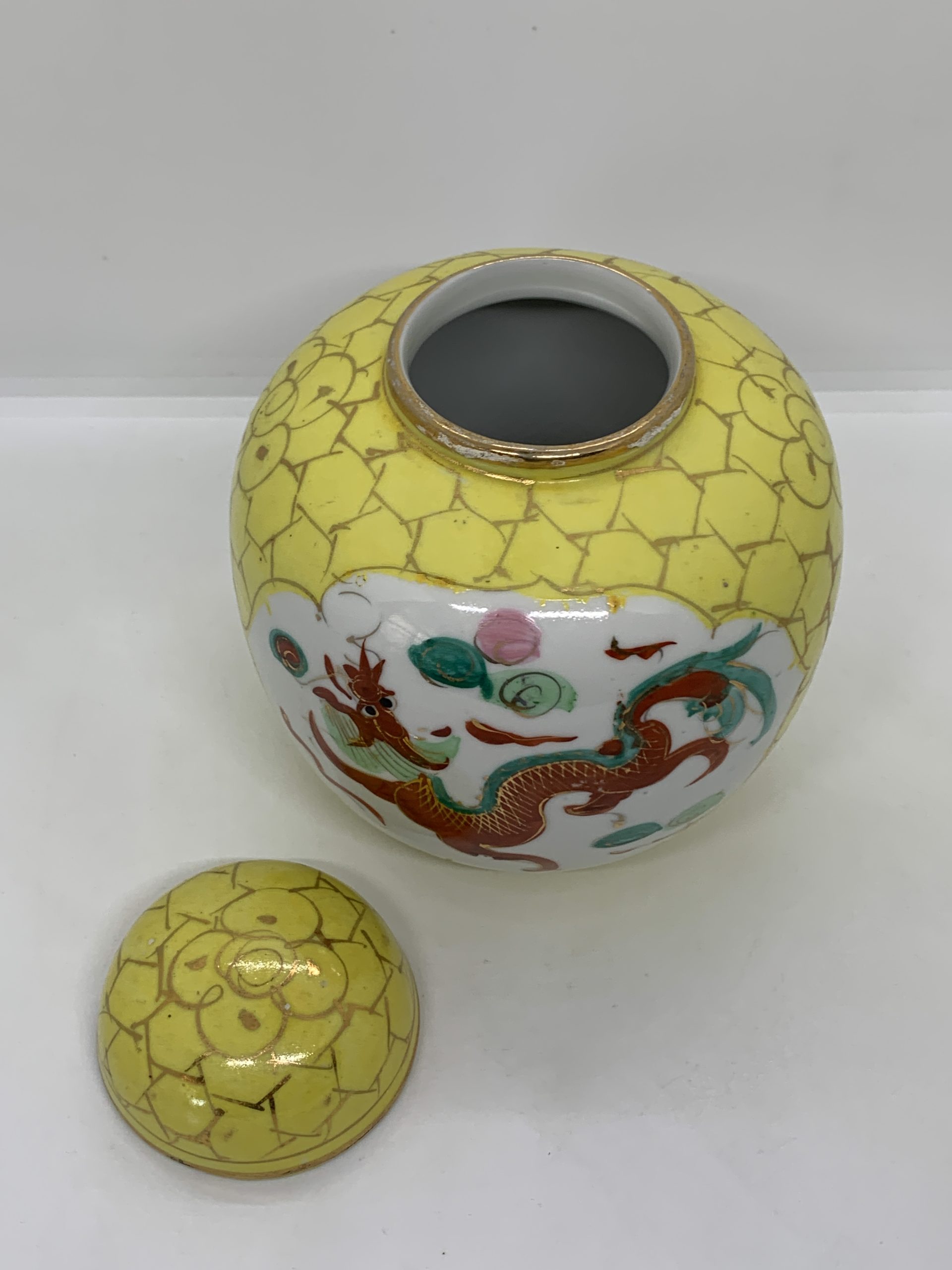 Yellow Ginger Jar with Handpainted Dragon Design 14cm