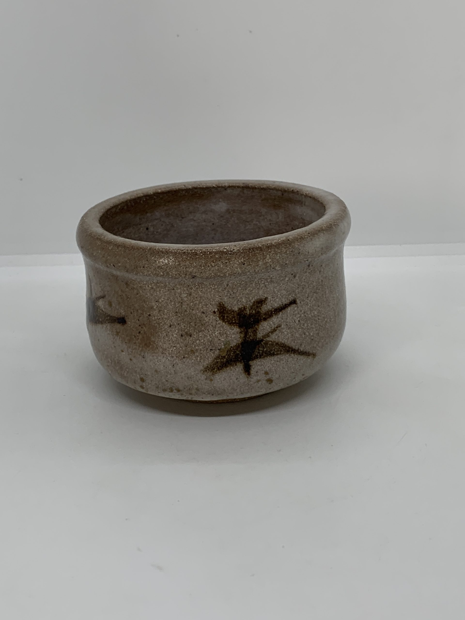 Brown Pottery Bowl with Brown Shape to Side 10cm wide