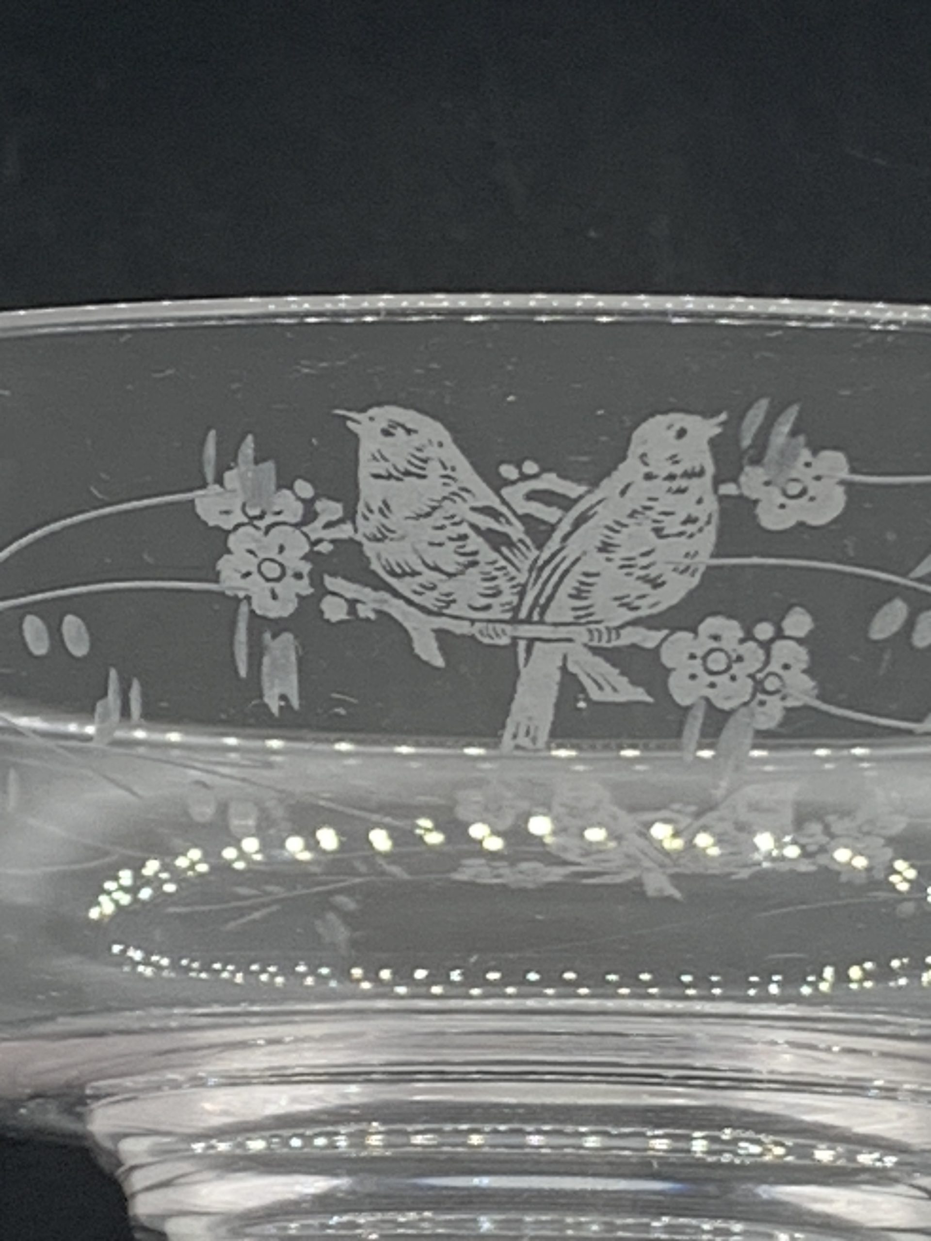 Comport Stuart Crystal Bird and Grape Comport Rd 681649 17cm - Vintage Keepsakes