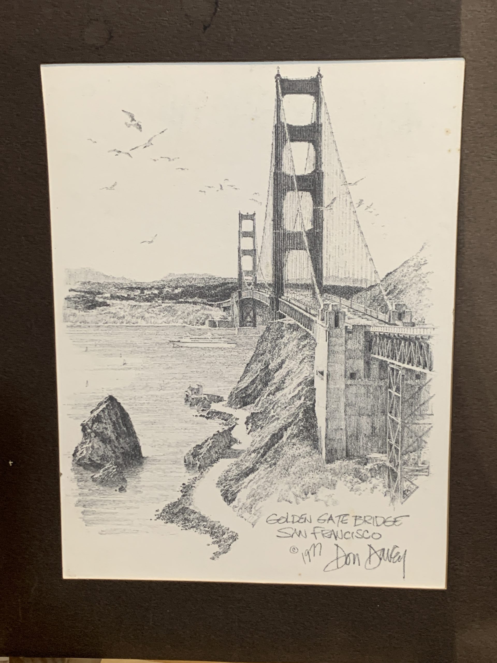 1977 Don Davey Golden Gate Bridge Print 33x26cm