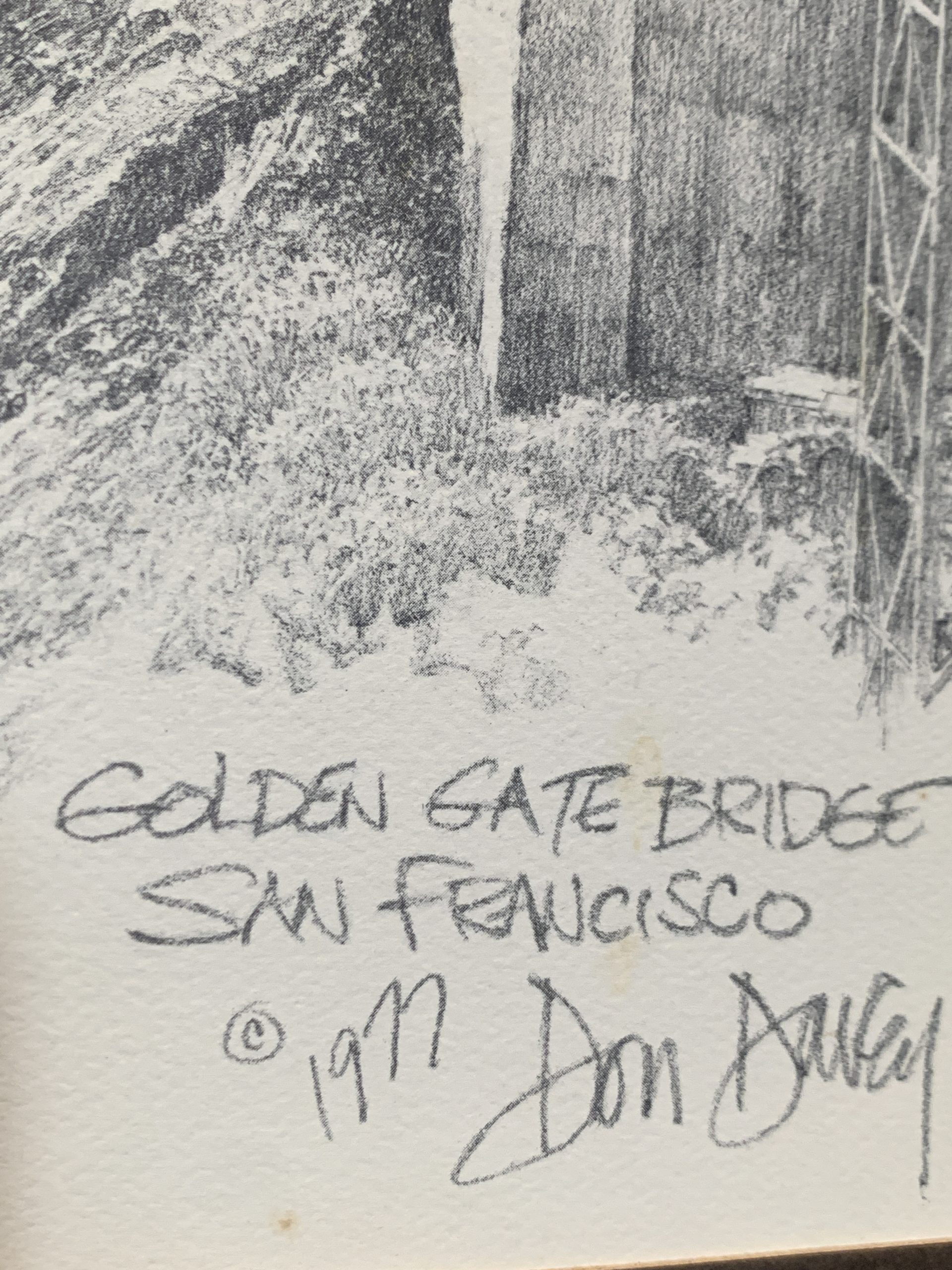 1977 Don Davey Golden Gate Bridge Print 33x26cm