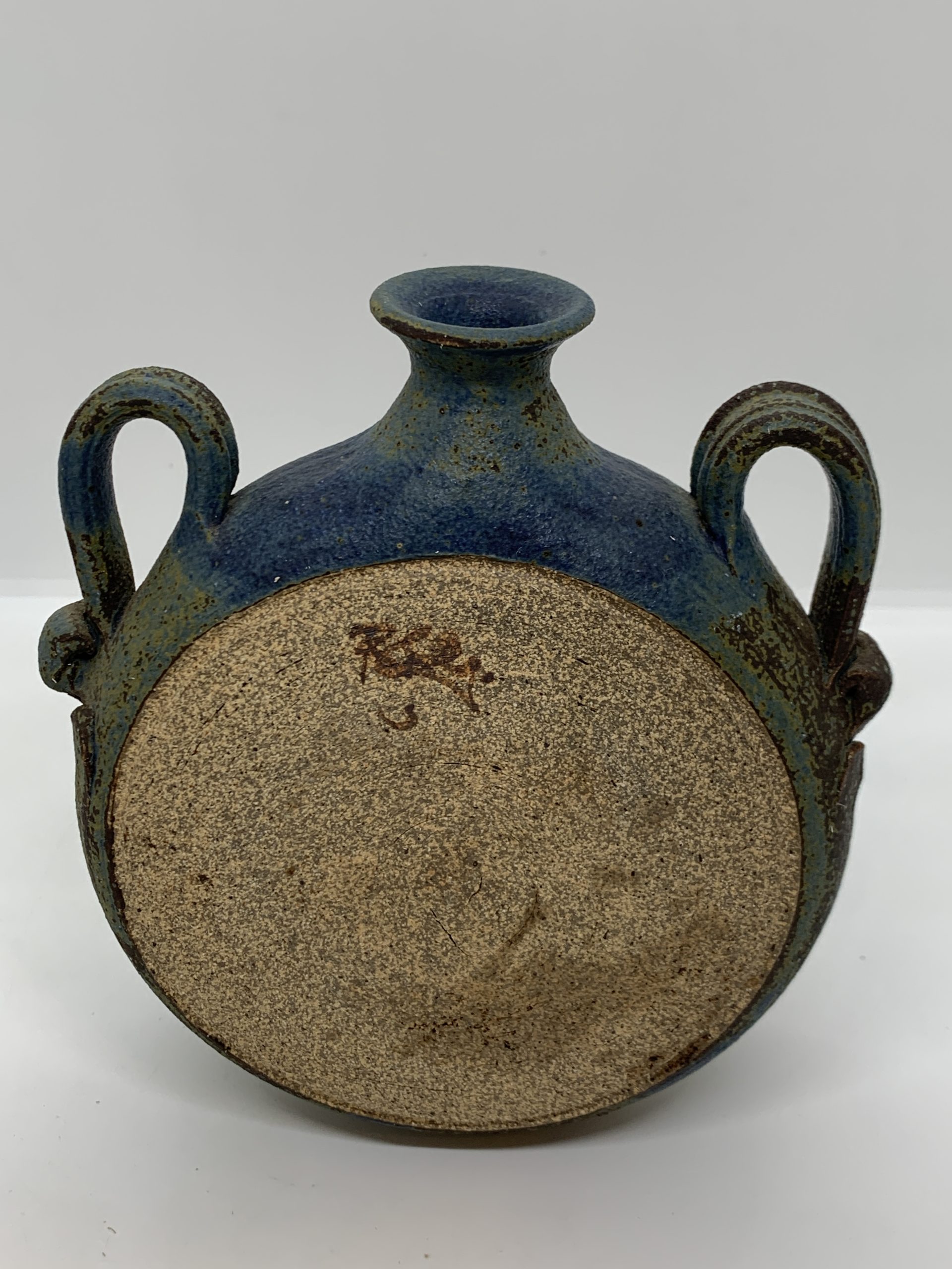 Pottery Flask with Incised Country Scene 16cm - Vintage Keepsakes