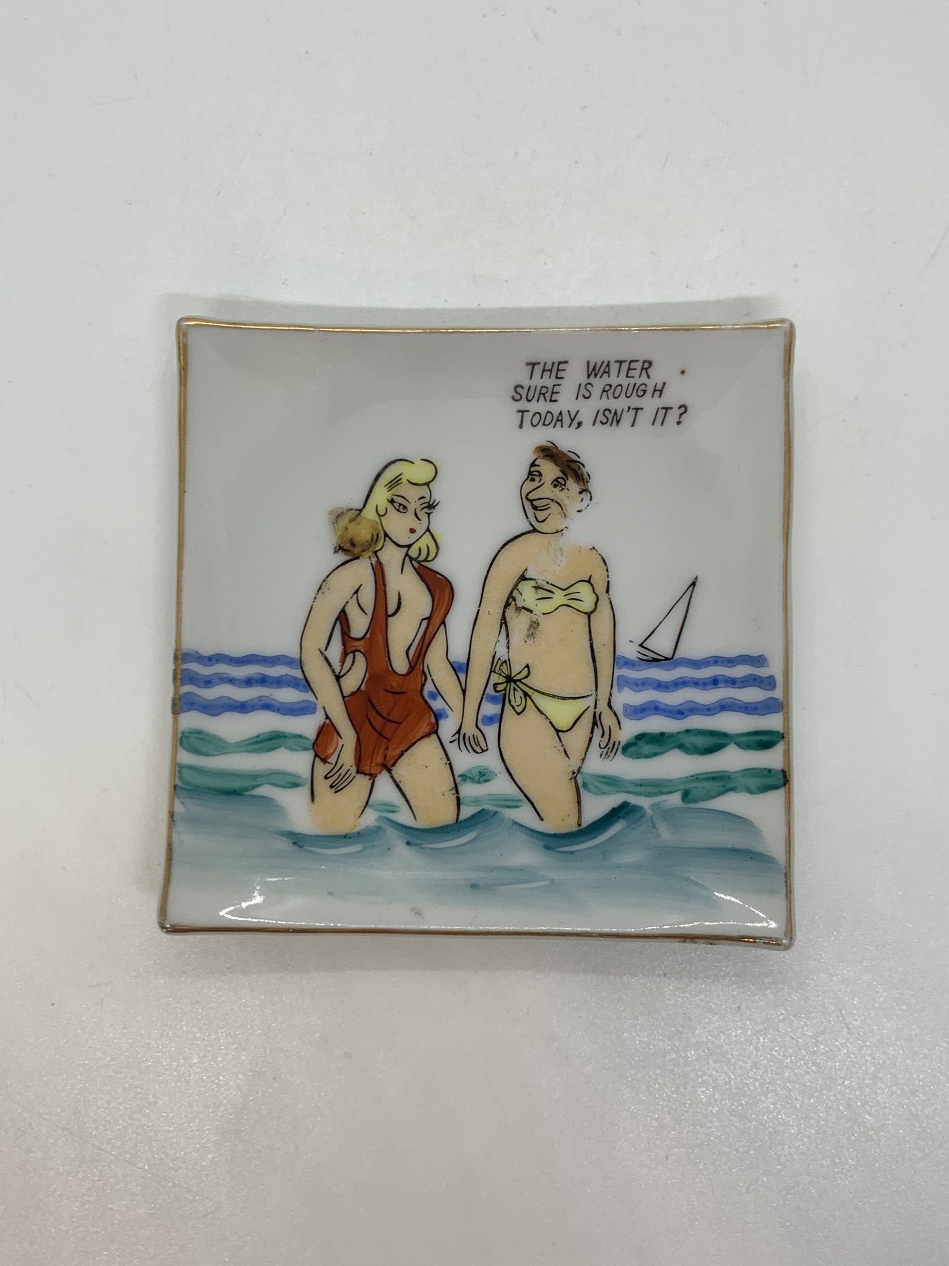 Water Sure is Rough Square Porcelain Humour Plate 9.5cm – Made in Japan