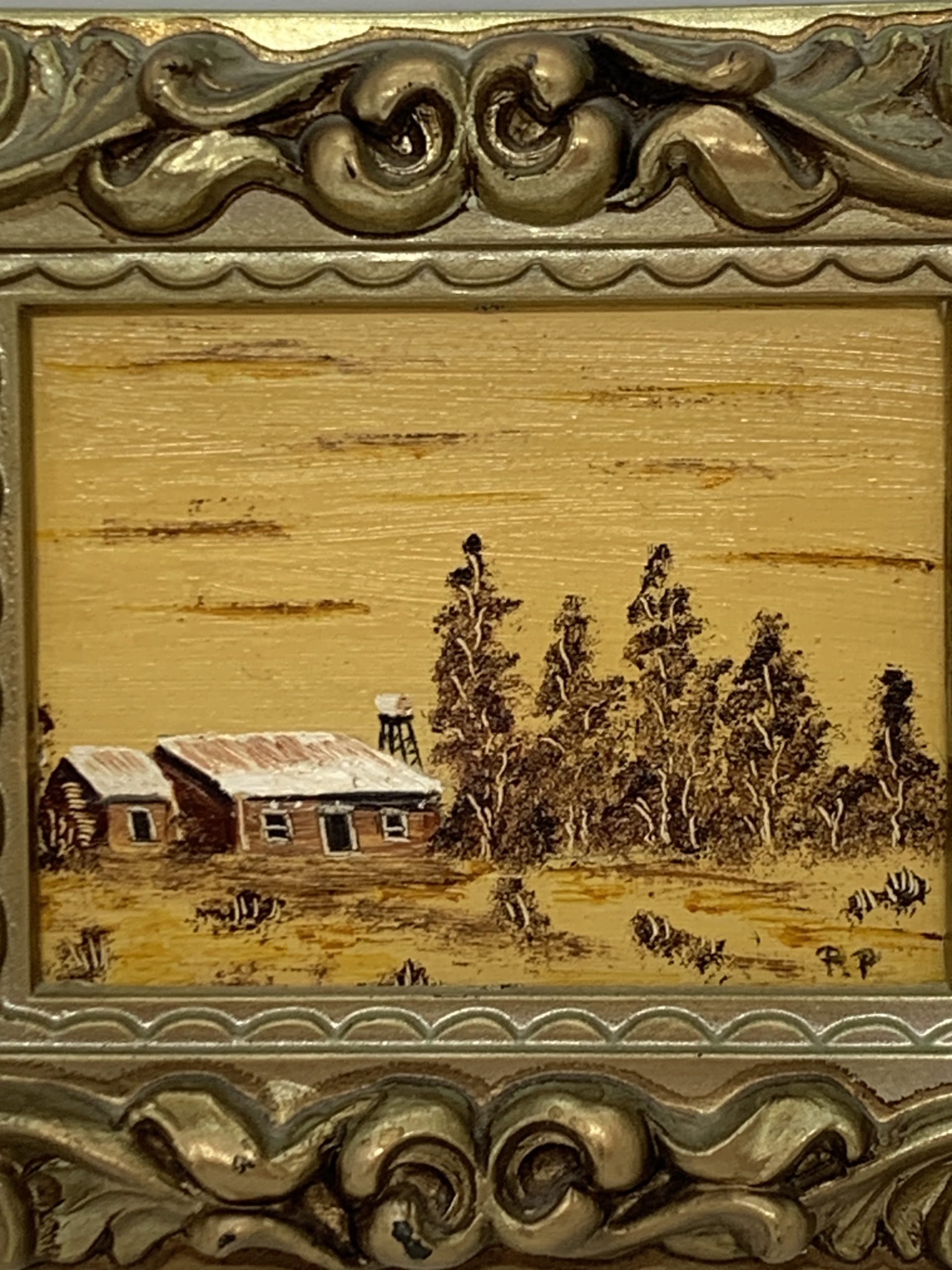 Ornate Frame with Original Patricia Pratt Painting 11.3x13cm - Vintage