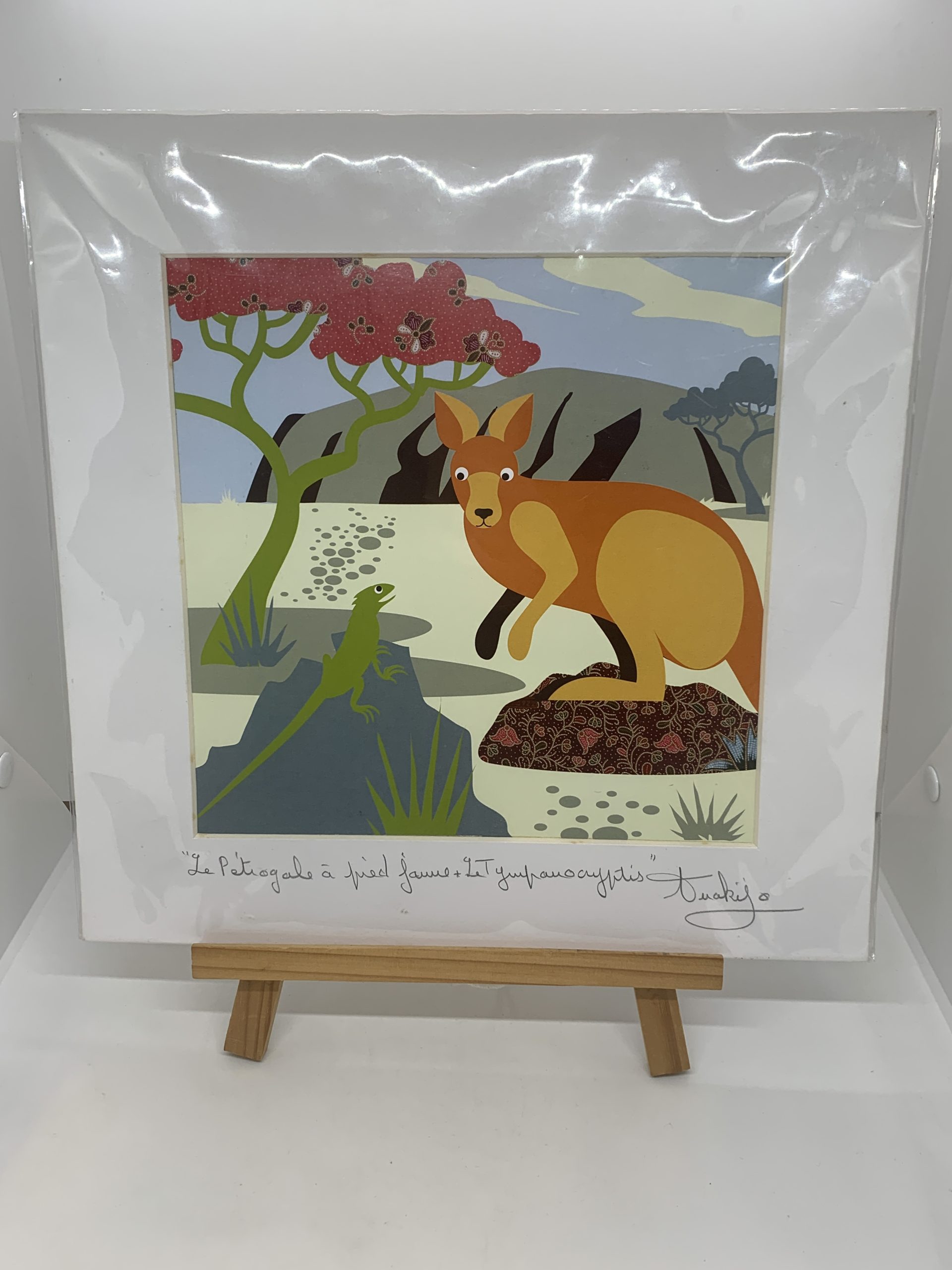 Framed Anakjo Anustalian Animal Print Wallaby and Lizard 30x30cm