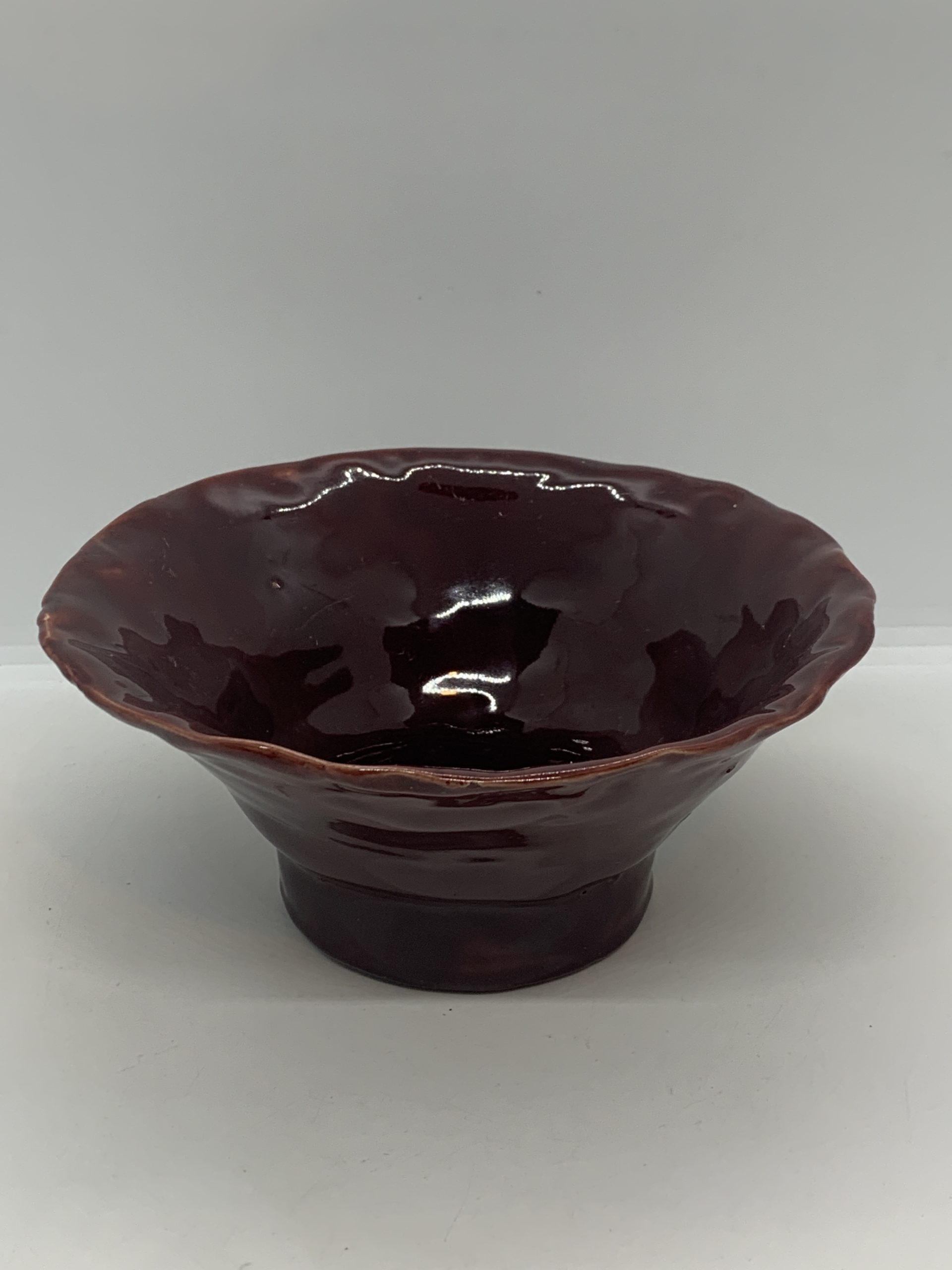 Vintage Studio Pottery Burgundy Bowl incised A Giddings 19cm wide