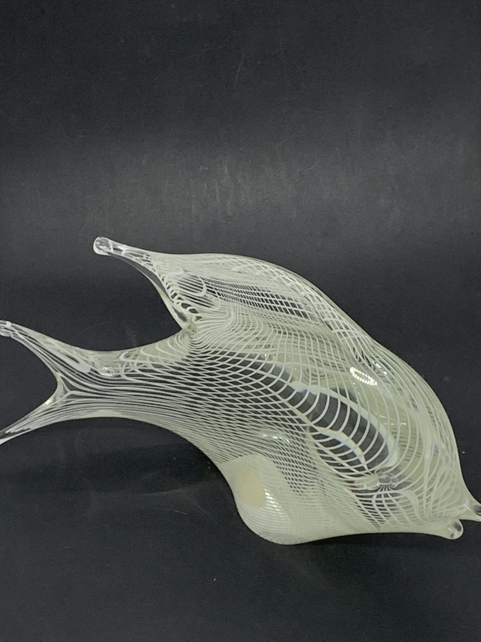 Art Glass Fish Clear with White Filigree Pattern 11cm