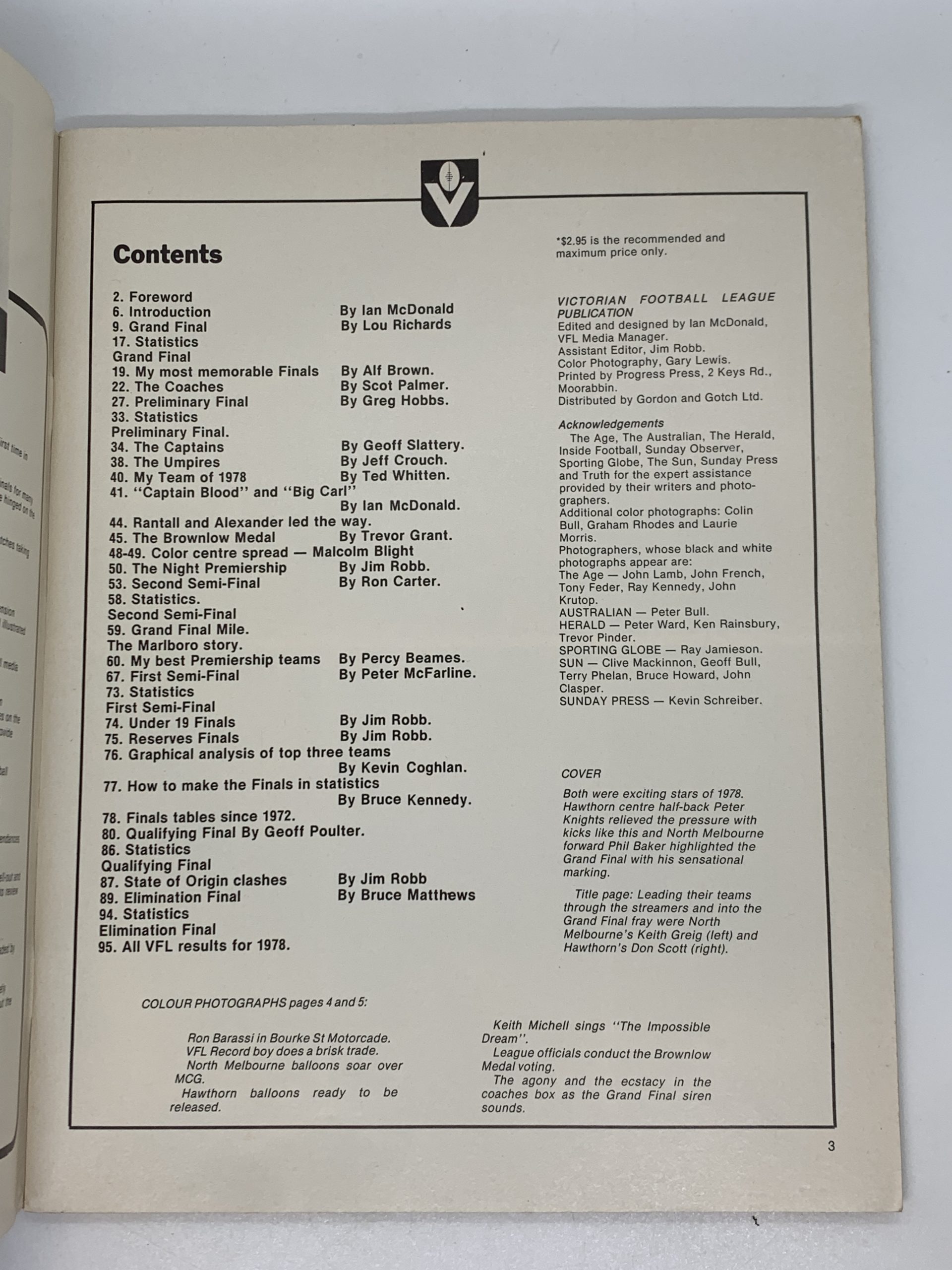 1978 VFL Finals Action Souvenir Magazine
