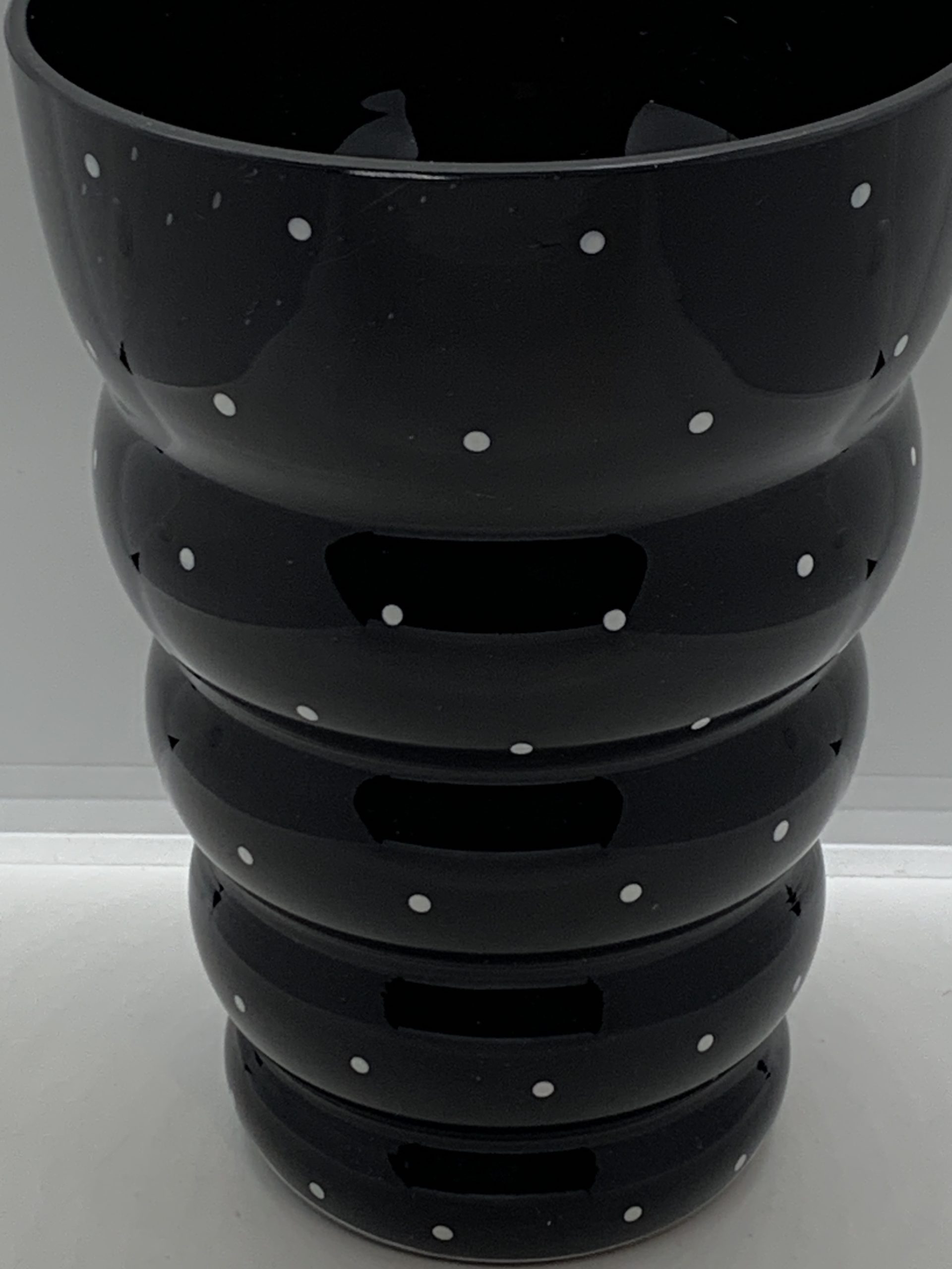 Art Deco Polka Dot Ribbed Glass Vase 19cm