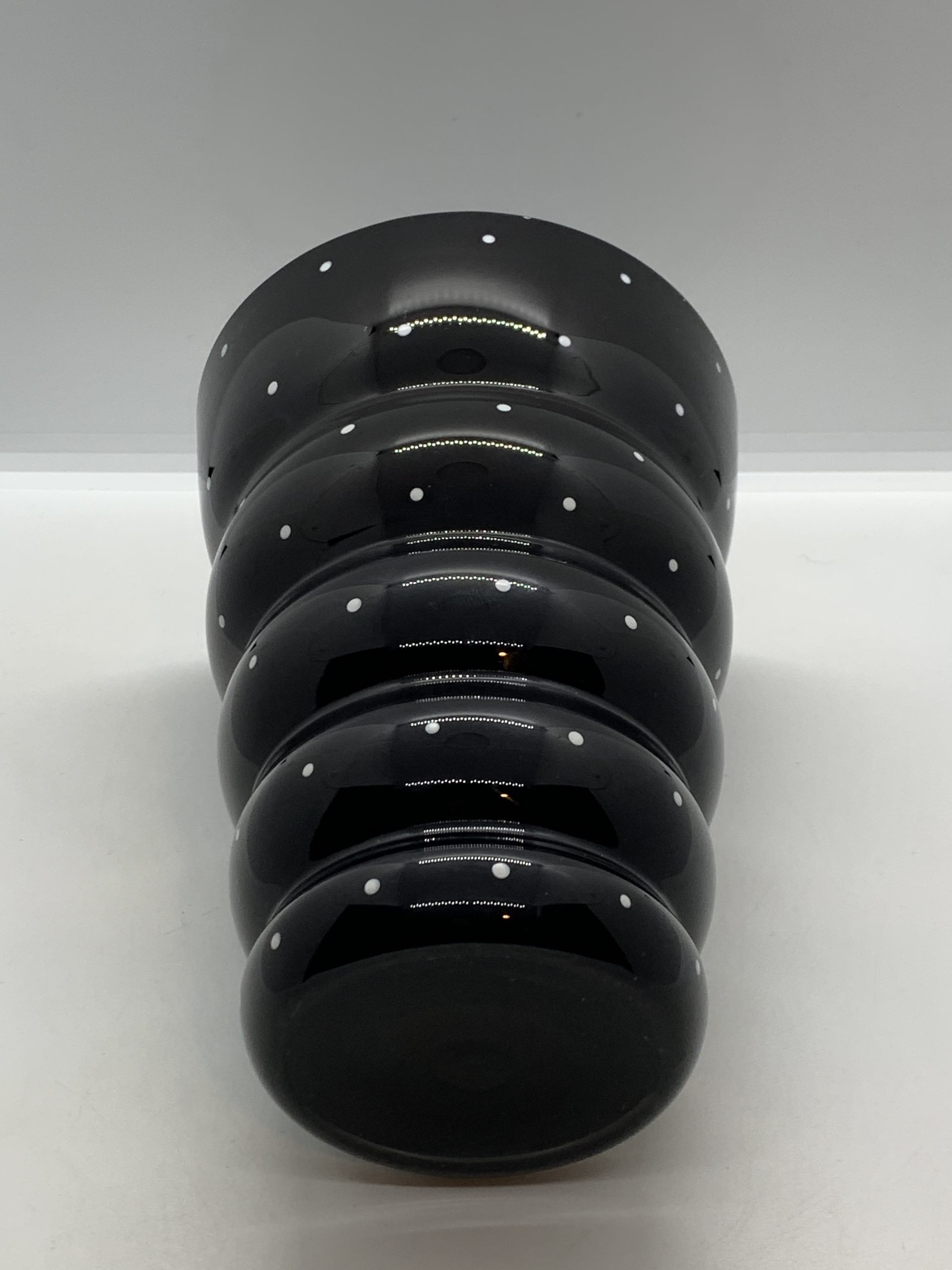Art Deco Polka Dot Ribbed Glass Vase 19cm