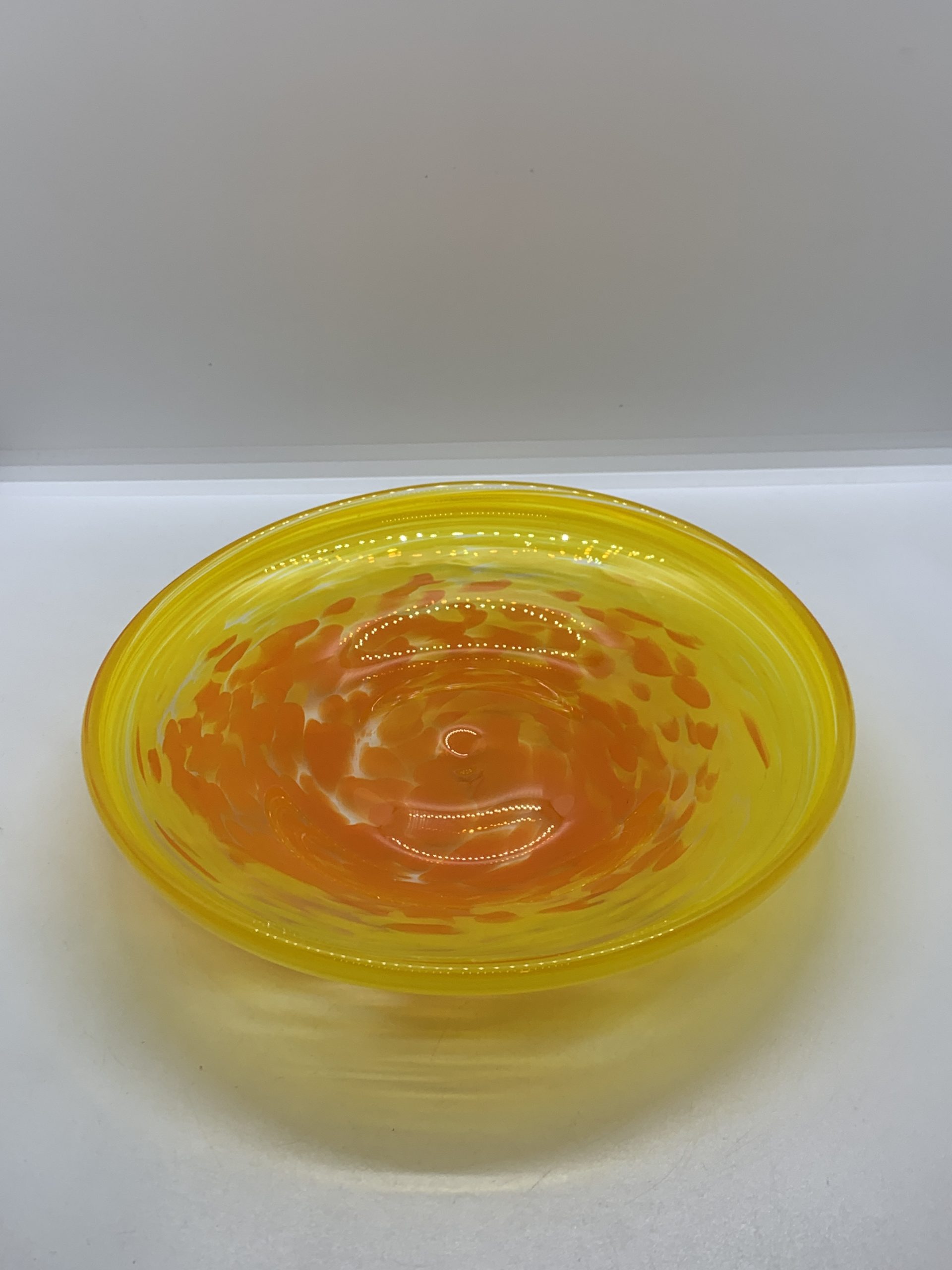 Yellow Art Glass Bowl with Orange Spots 21cm
