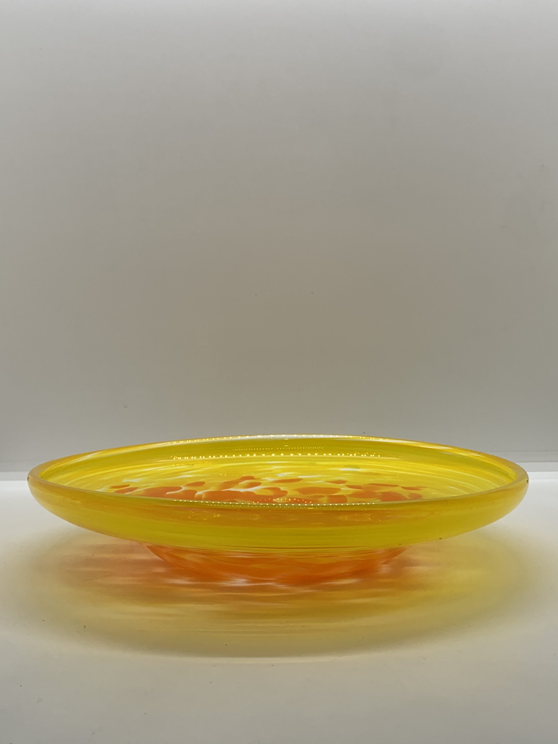 Yellow Art Glass Bowl with Orange Spots 21cm