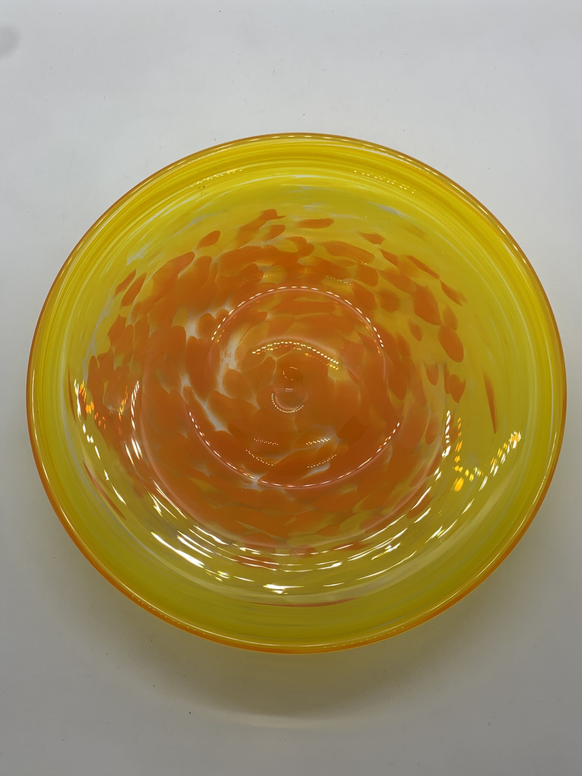 Yellow Art Glass Bowl with Orange Spots 21cm