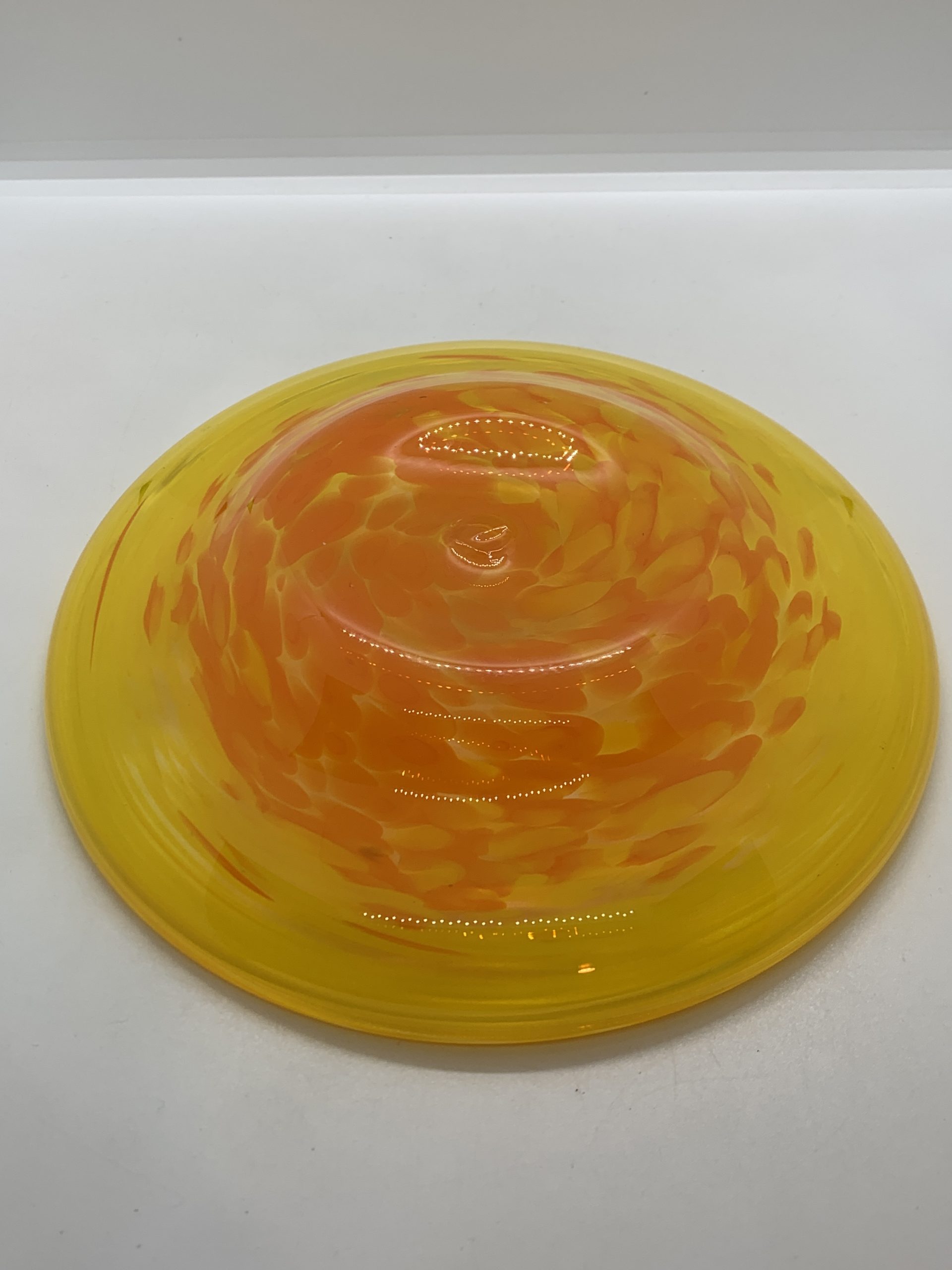 Yellow Art Glass Bowl with Orange Spots 21cm