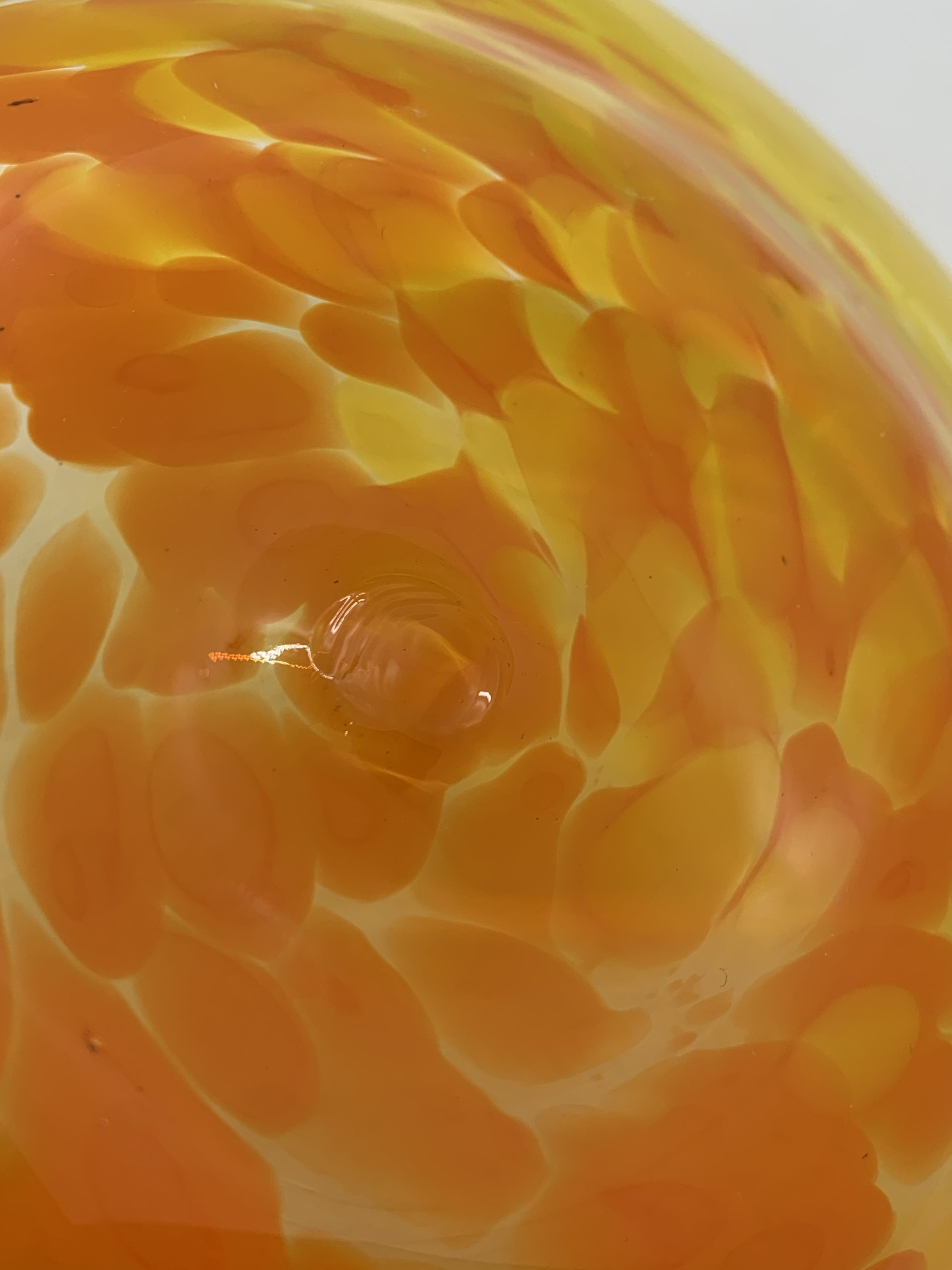 Yellow Art Glass Bowl with Orange Spots 21cm