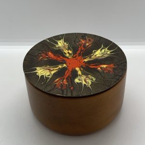Sweatman Copper Enamel Lidded Round Wooden Box 12.5cm wide