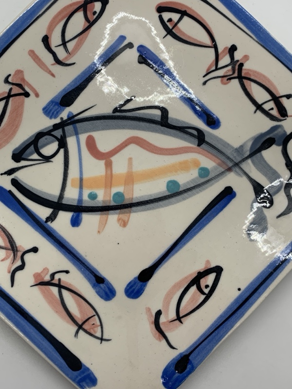 Fish Square Pottery Plate by Virginia Maywald 1989 20cm